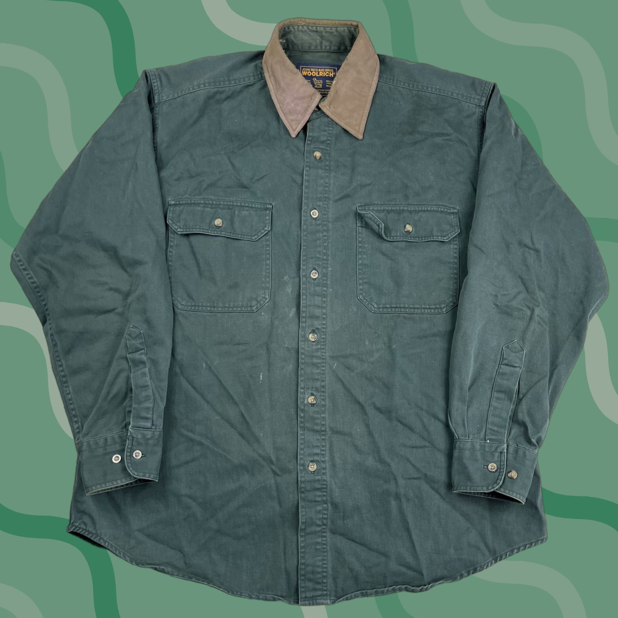 Vintage VINTAGE Woolrich Heavy Duty Button-Up Shirt Jacket Mens L Green Canvas Size US L / EU 52-54 / 3 - 1 Thumbnail