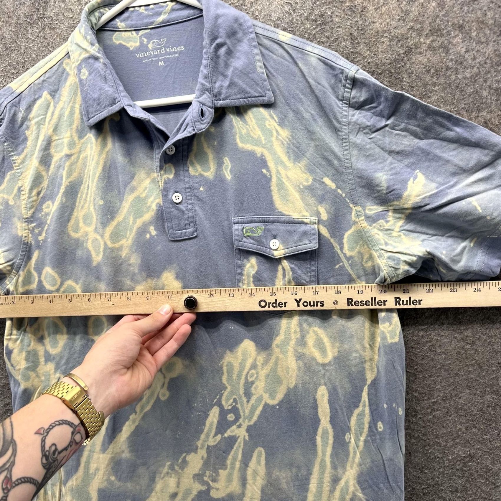 Vineyard Vines Vineyard Vines Polo Shirt Mens M Blue Pima Cotton Bleach Tie Dye Batik Jersey Short Sleeve Polo Mens Size US M / EU 48-50 / 2 - 4 Thumbnail