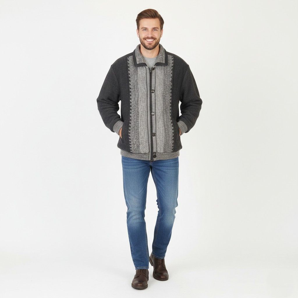 Vintage Vintage Men 46 56 XXL Cardigan Gray Wool Padded 9401 Size US XL / EU 56 / 4 - 1 Thumbnail