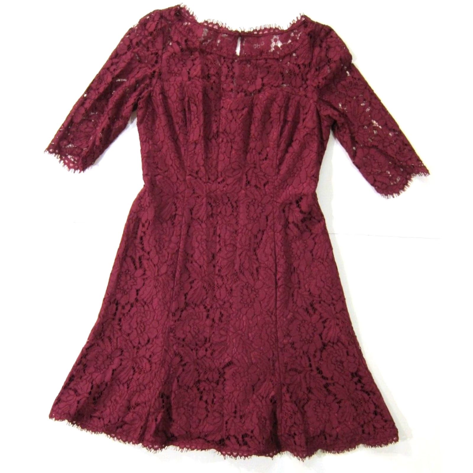 Vintage VINTAGE Eliza J Maroon Embroidered Lace 3/4 Sleeve A-Line Tent Cocktail Dress 6 Size M / US 6-8 / IT 42-44 - 2 Thumbnail