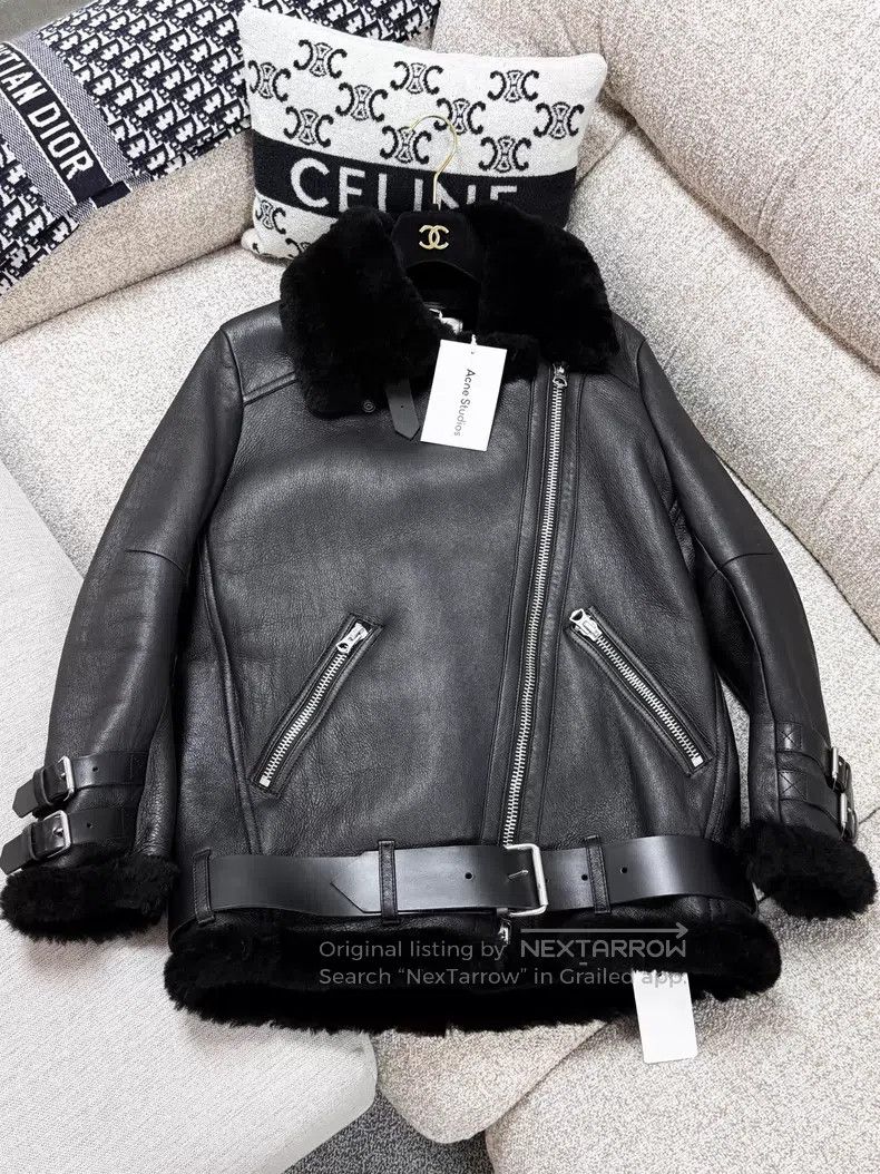 Acne Studios Acne Studios Black Long Sleeve Leather Jacket with Fur Lin Size XXS / US 00 / IT 34 - 2 Thumbnail