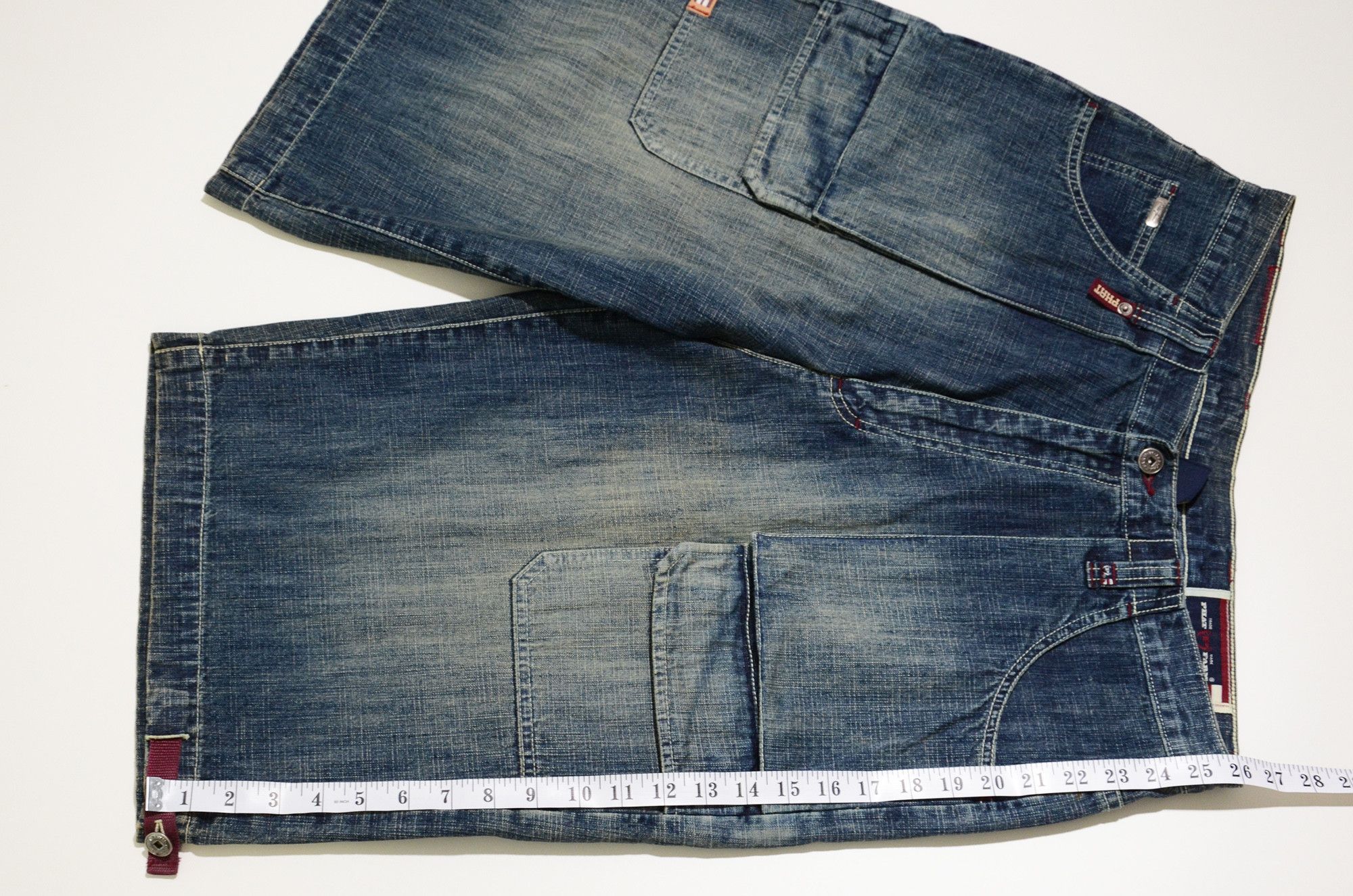 Phat Farm [Folded Color Stain] PF Rare Cargo Denim 90s Streetwear Size US 30 / EU 46 - 19 Thumbnail