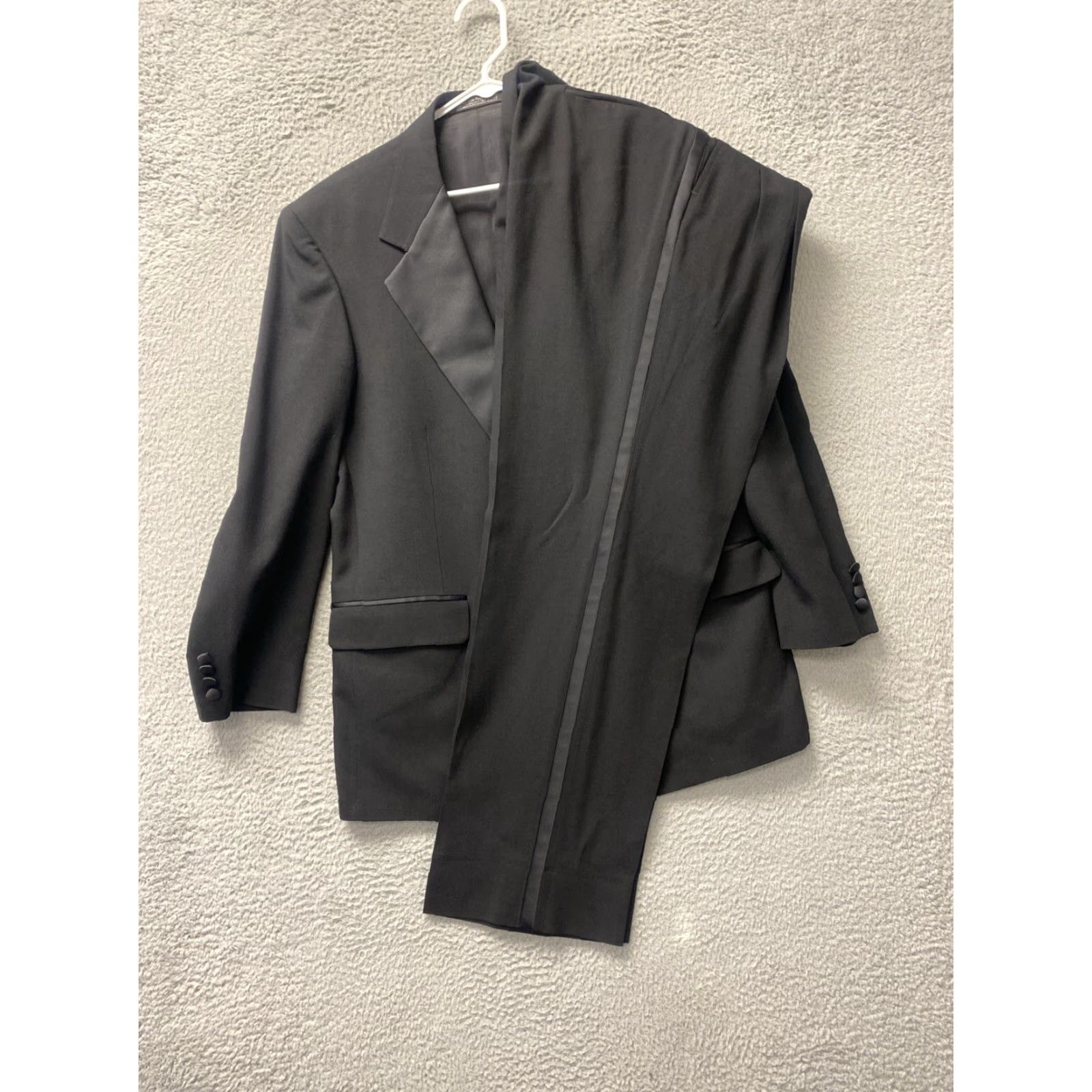Vintage Hampton Black Men's Suit Tie Belt Shawl Lapel Wedding Groom Tuxedo Blazer /75-63 Size 42R - 7 Thumbnail