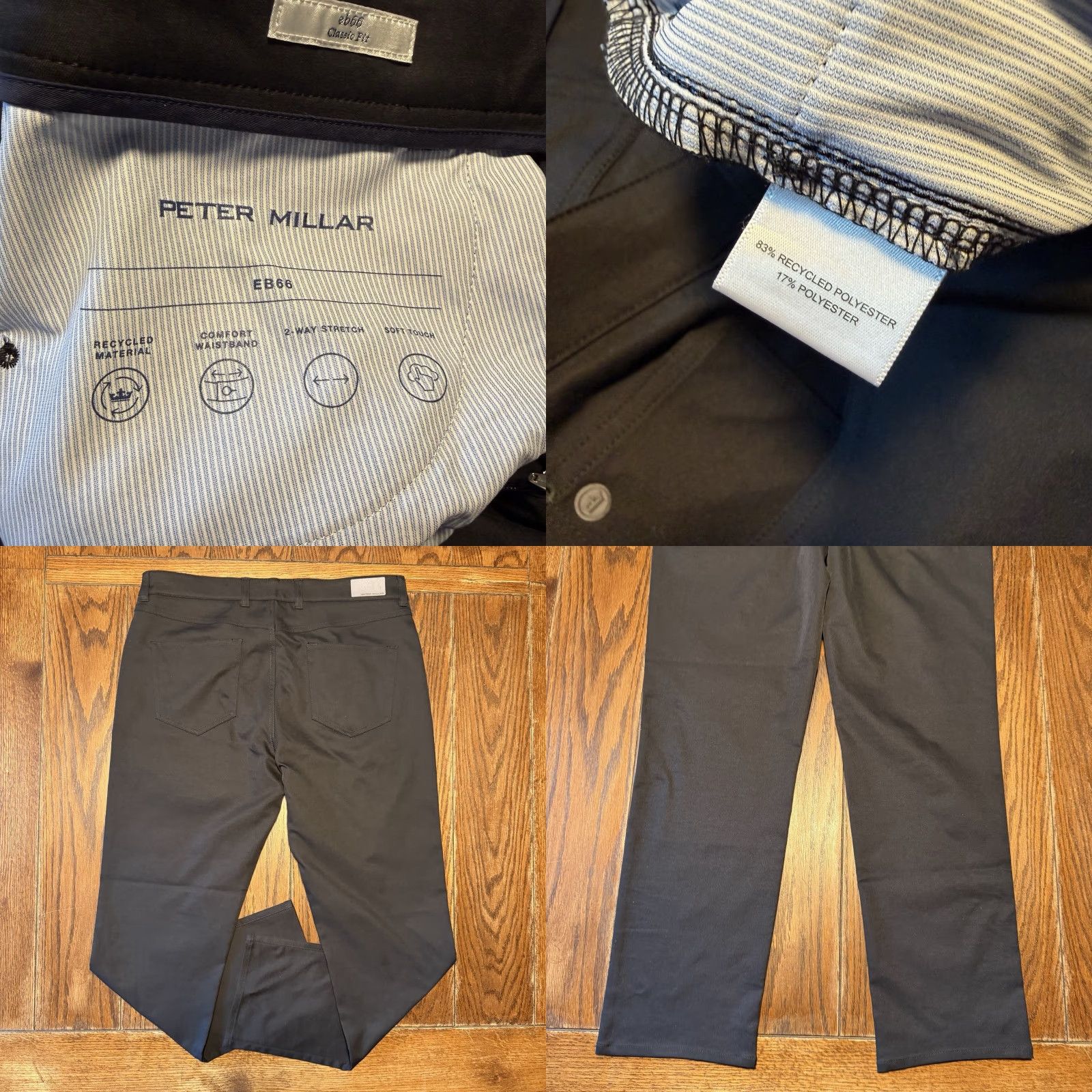 Peter Millar Peter Millar Crown Sport Men Pants Chino Golf Straight Leg Flat Front Black 35x30 Regular Men’s Black Golf Crown Sport Pants Size US 35 - 8 Thumbnail