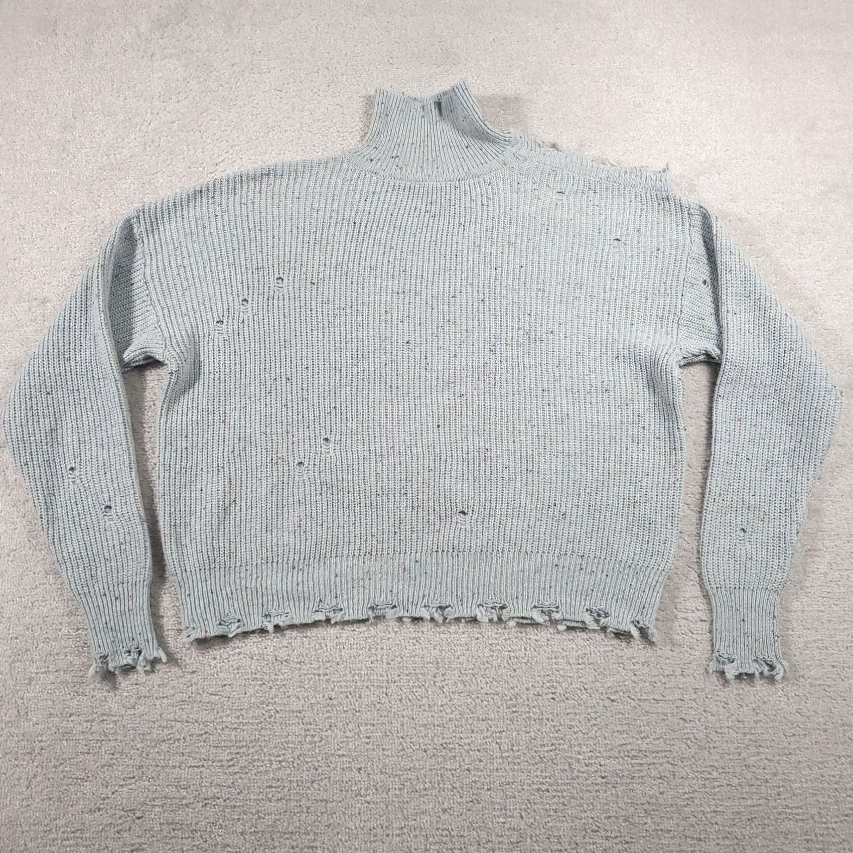 Vintage Zenana Sweater Womens Large Blue Distressed Pullover Speckled Knit Mock Neck Size L / US 10 / IT 46 - 2 Thumbnail