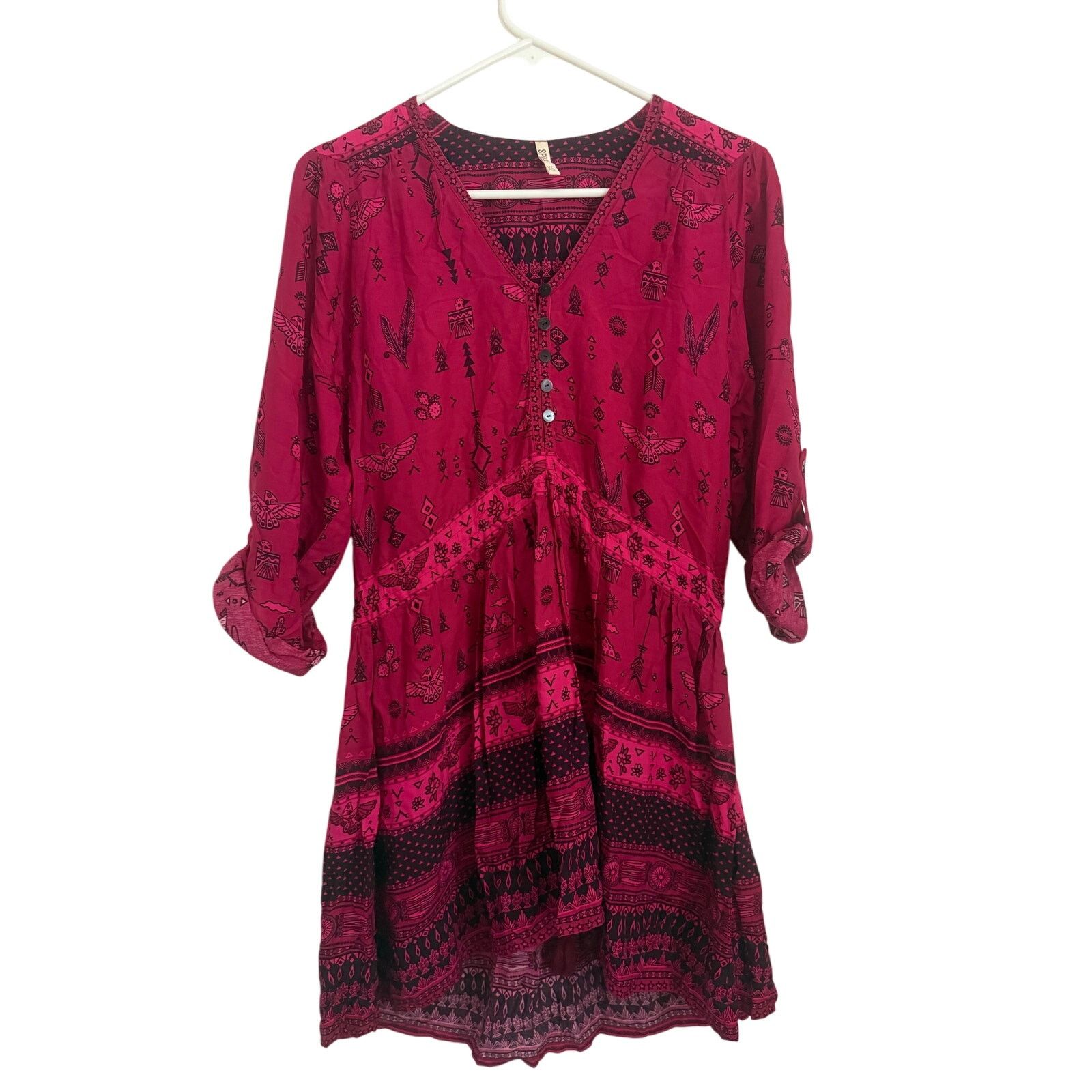 Spell Spell & The Gypsy Phoenix Play Dress Magenta Boho Mini XS Size XS / US 0-2 / IT 36-38 - 2 Thumbnail