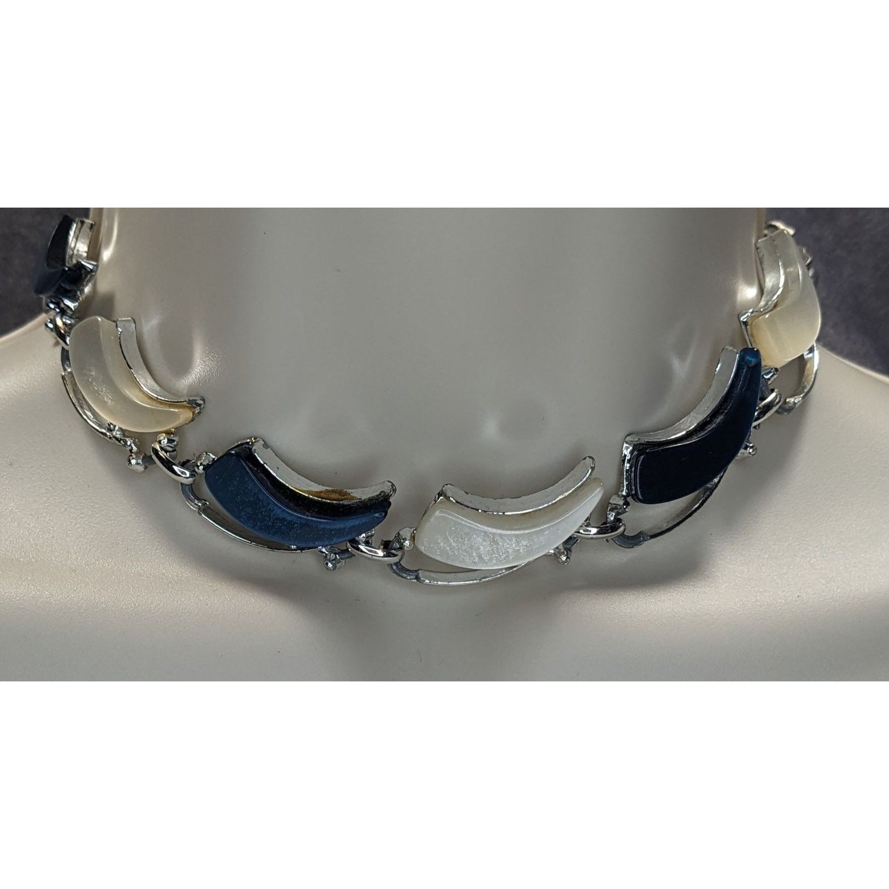 Other Vintage Retro Blue & White Lucite Crescent Necklace Size ONE SIZE - 1 Thumbnail