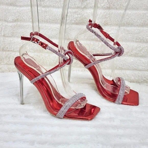Other Lexton Red Metallic Knotted Strap Rhinestone Stiletto High H Size US 8.5 / IT 38.5 - 1 Thumbnail