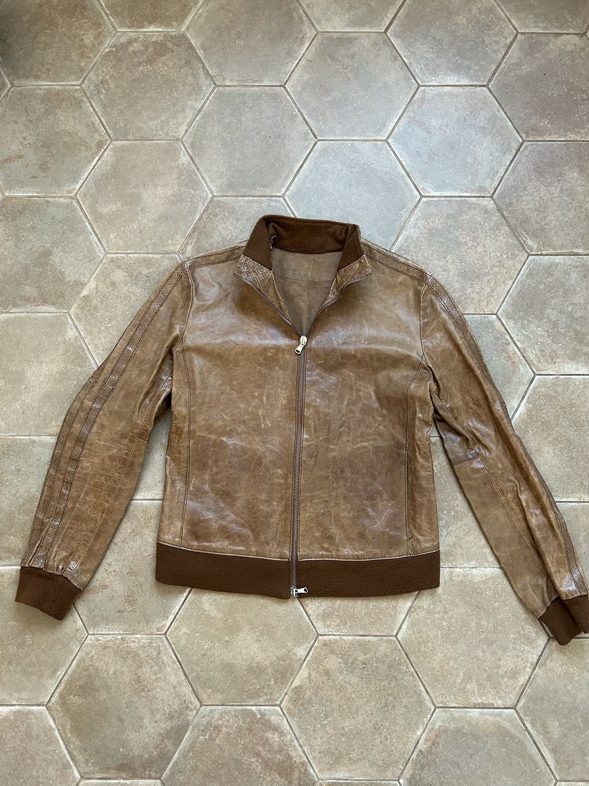 image of Vintage Dolce Gabbana Leather Y2K Jacket Bomber in Brown, Women's (Size Small)