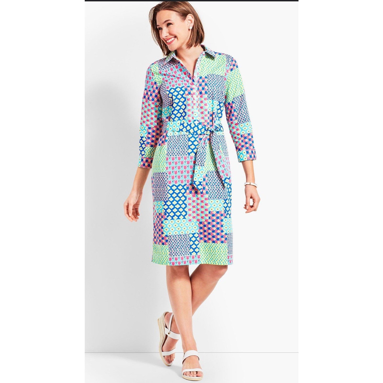 Other Talbots Island Patchwork Floral Print Belted Shirt Dress 4 Size S / US 4 / IT 40 - 2 Thumbnail