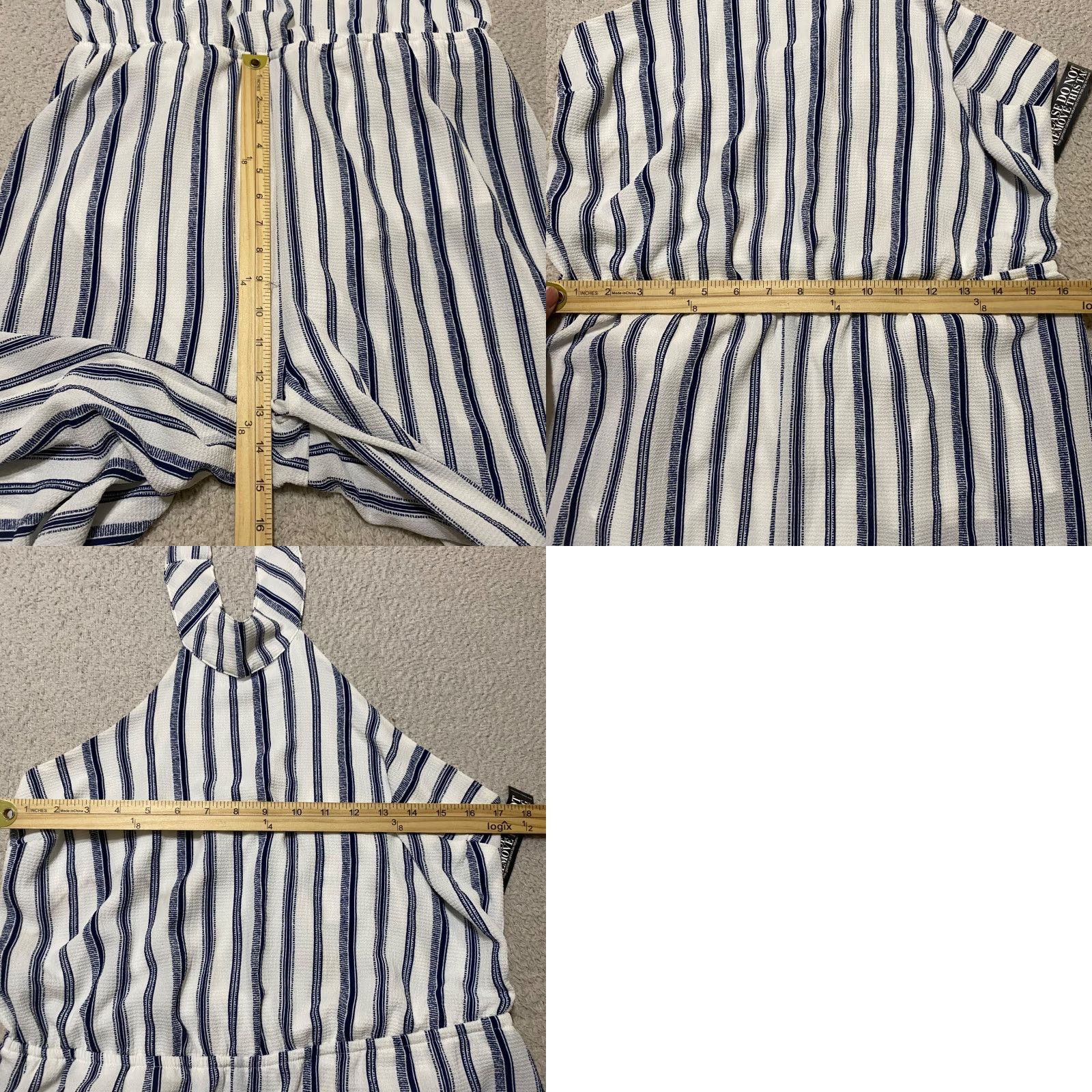 Vintage NYC Jumpsuit Womens Large Blue Striped Sleeveless One-Piece Dress Beach Summer NWT Size 36" / US 14 / IT 50 - 8 Thumbnail