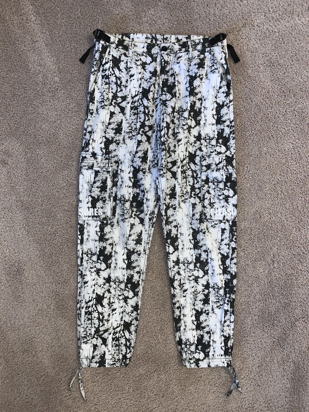 PLEASURES MoMA Snow Camo Embroidered Logo Cinch Cargo Pants