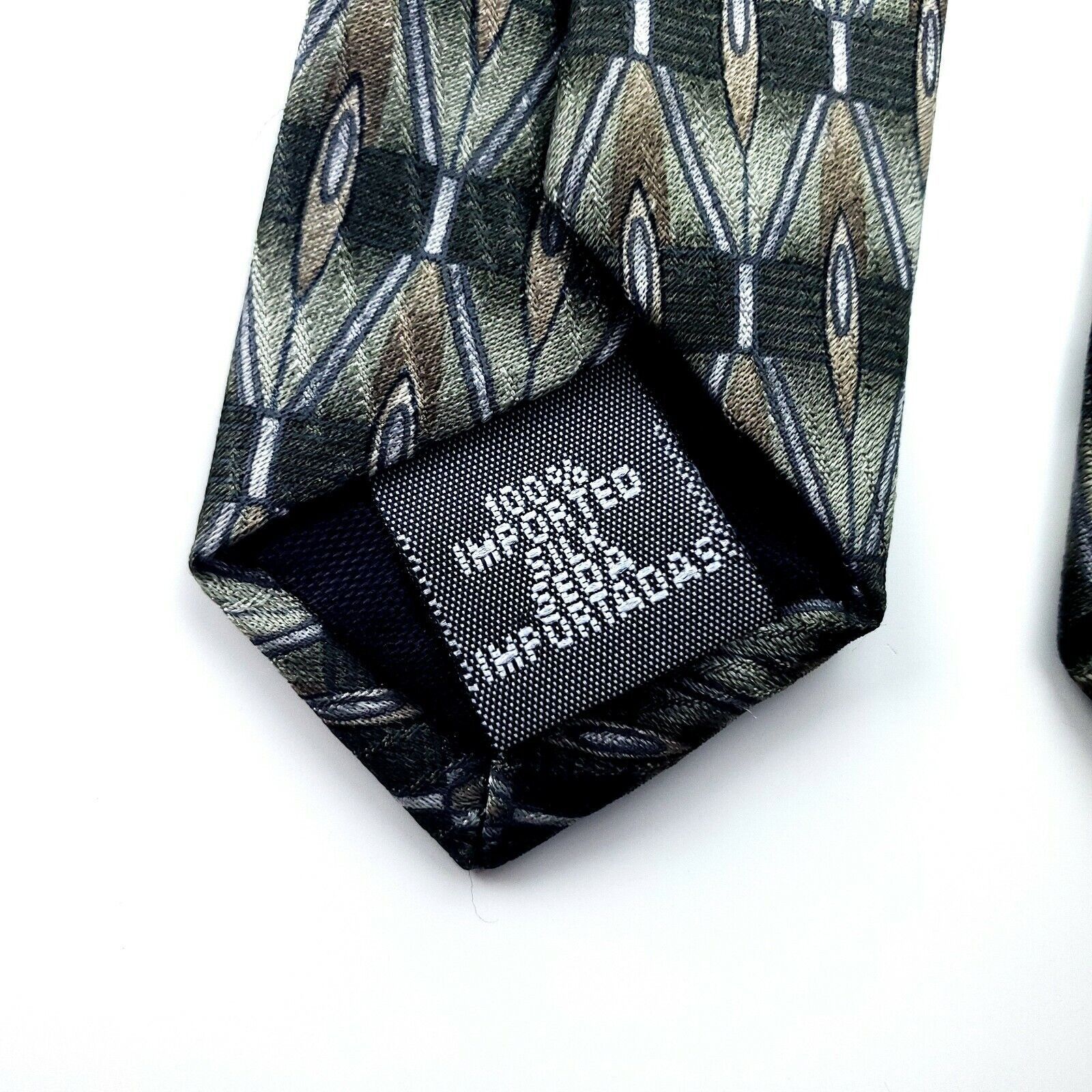 Savile Row Savile Row Green Print Silk Tie Short Size ONE SIZE - 5 Thumbnail