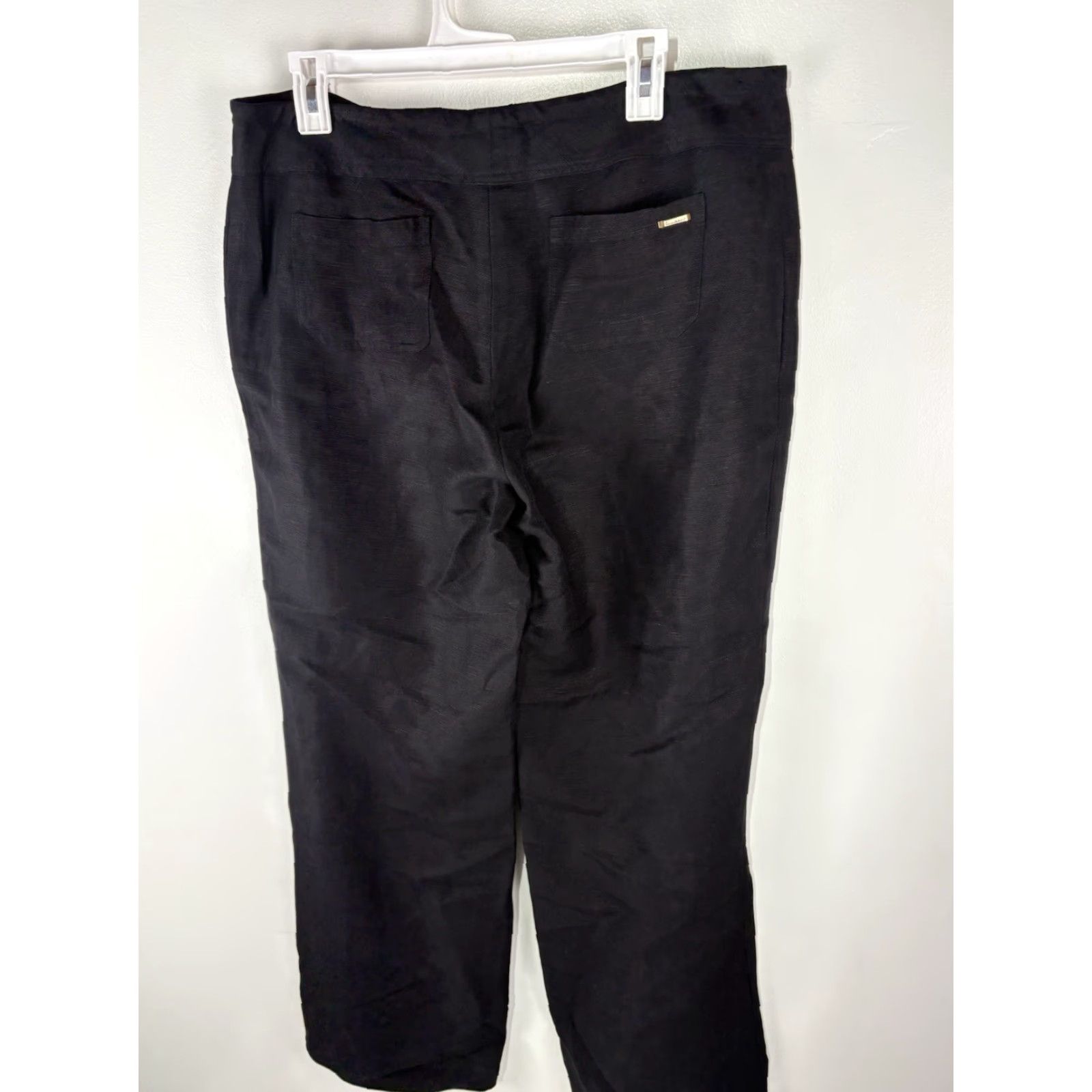 Calvin Klein VINTAGE Calvin Klein Dress Pants Women Wide Leg Linen Blend 12 Black офисный, бизнес, casual Size 34" / US 12 / IT 48 - 4 Thumbnail