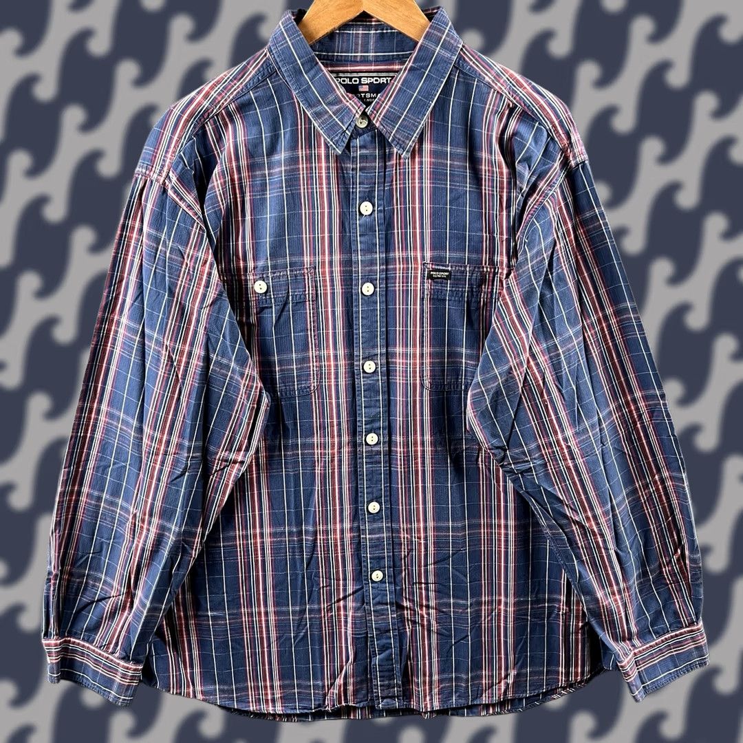 Vintage Polo Sport Shirt Mens 1XL Plaid Ralph Lauren Sportsman Long Sleeve 90s, Men's