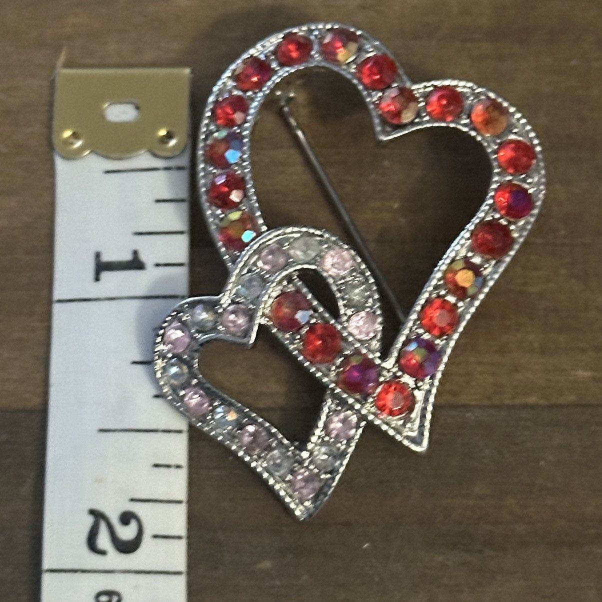 Vintage Vintage rhinestone intertwined open hearts brooch Size ONE SIZE - 3 Thumbnail