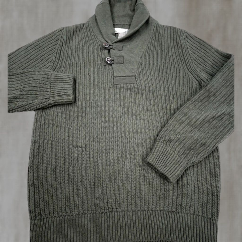 Olive VINTAGE Duluth Men’s Heavy Knit Shawl Collar Sweater Olive Green All Seasons Casual M Size US M / EU 48-50 / 2 - 1 Thumbnail
