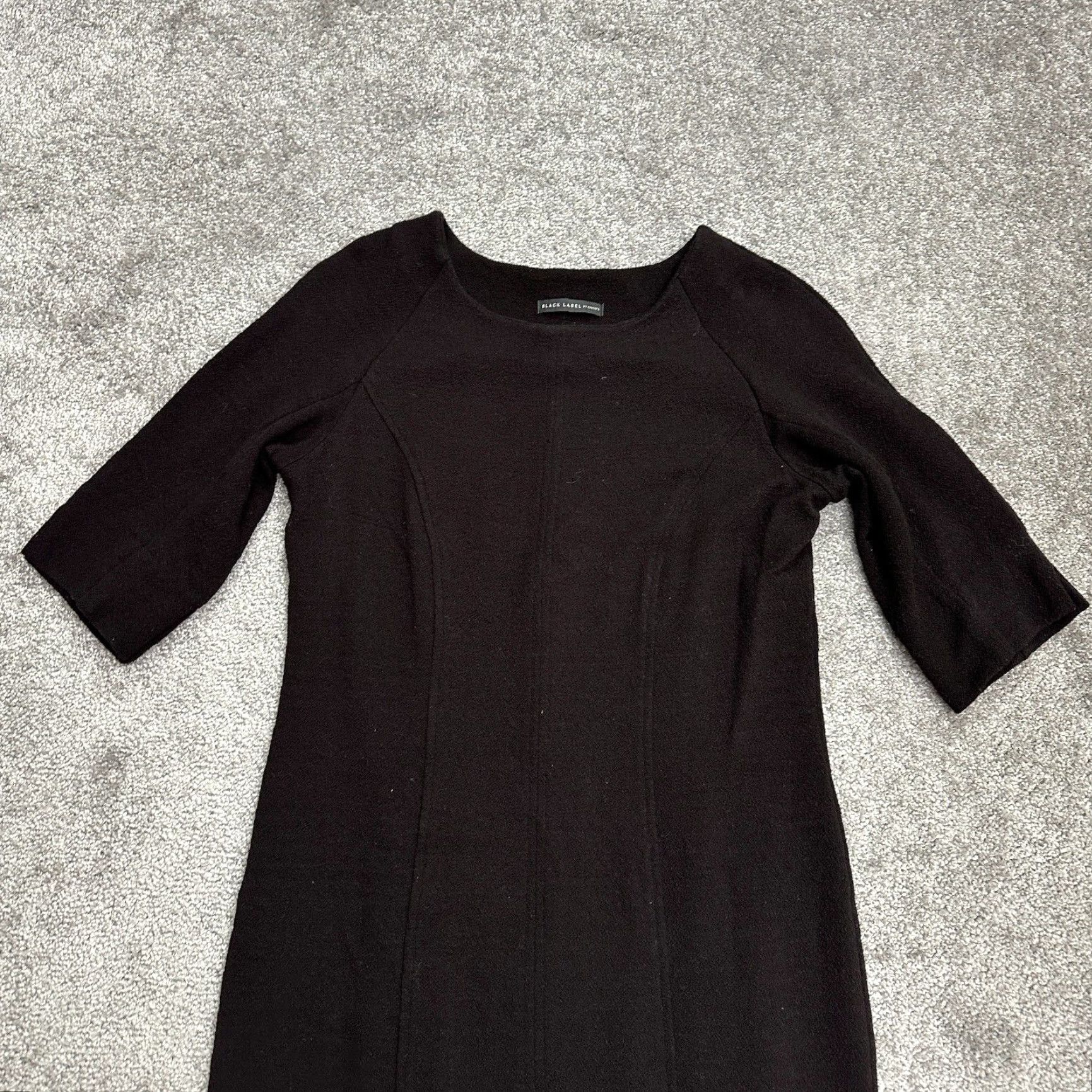 Vintage Chico's Black Label Midi Shift Dress Womens M 18 Black Half Sleeve Round Neck Knit Lined Stretch Logo Dress Length: Midi Size M / US 6-8 / IT 42-44 - 4 Thumbnail