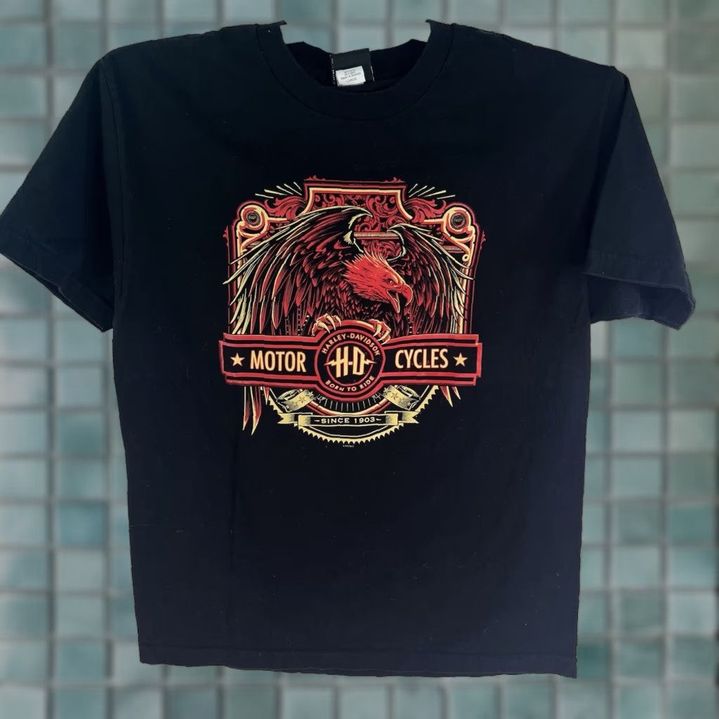 Harley Davidson VINTAGE Harley-Davidson Men's T-Shirt L Black Motorcycle Graphic Print Crew Neck Casual Size US L / EU 52-54 / 3 - 1 Thumbnail