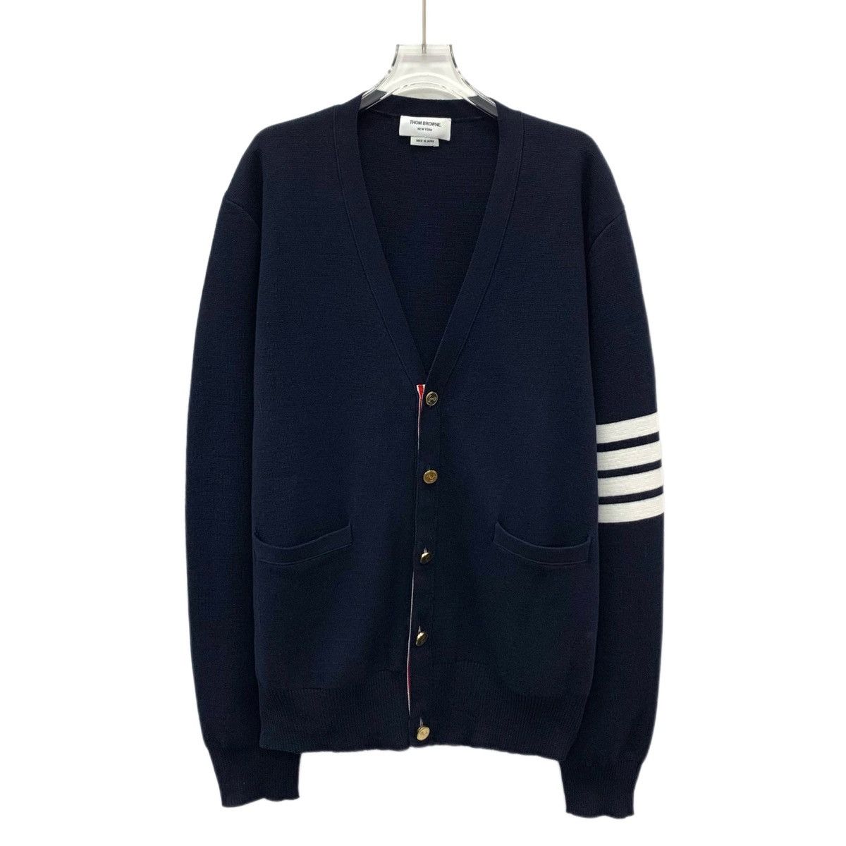 Thom Browne Thom Browne Four-bar V-neck Long Sleeve Knit Cardigan K26WX Size US XL / EU 56 / 4 - 1 Thumbnail