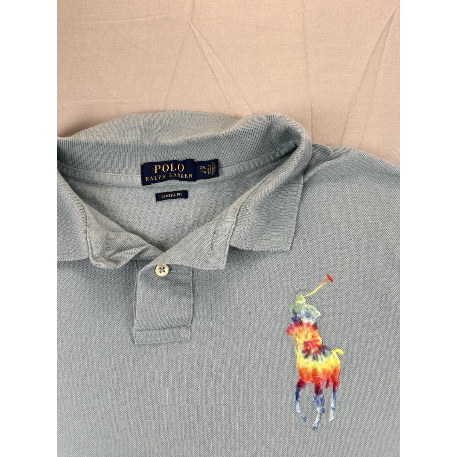 Polo Ralph Lauren Polo Ralph Lauren Polo Shirt Mens 2XL Blue Classic Fit Tie Dye Big Pony Logo Shirt Size US XXL / EU 58 / 5 - 2 Thumbnail