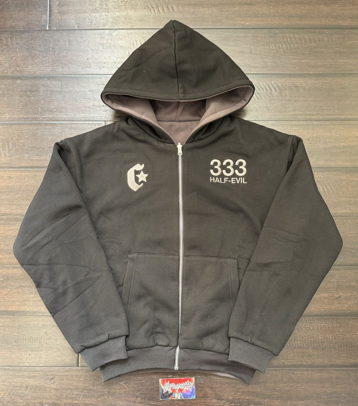 image of Crash Vancouver x Half Evil Crash Double Layer Reversible Zip Up Hoodie in Black (Size Medium)