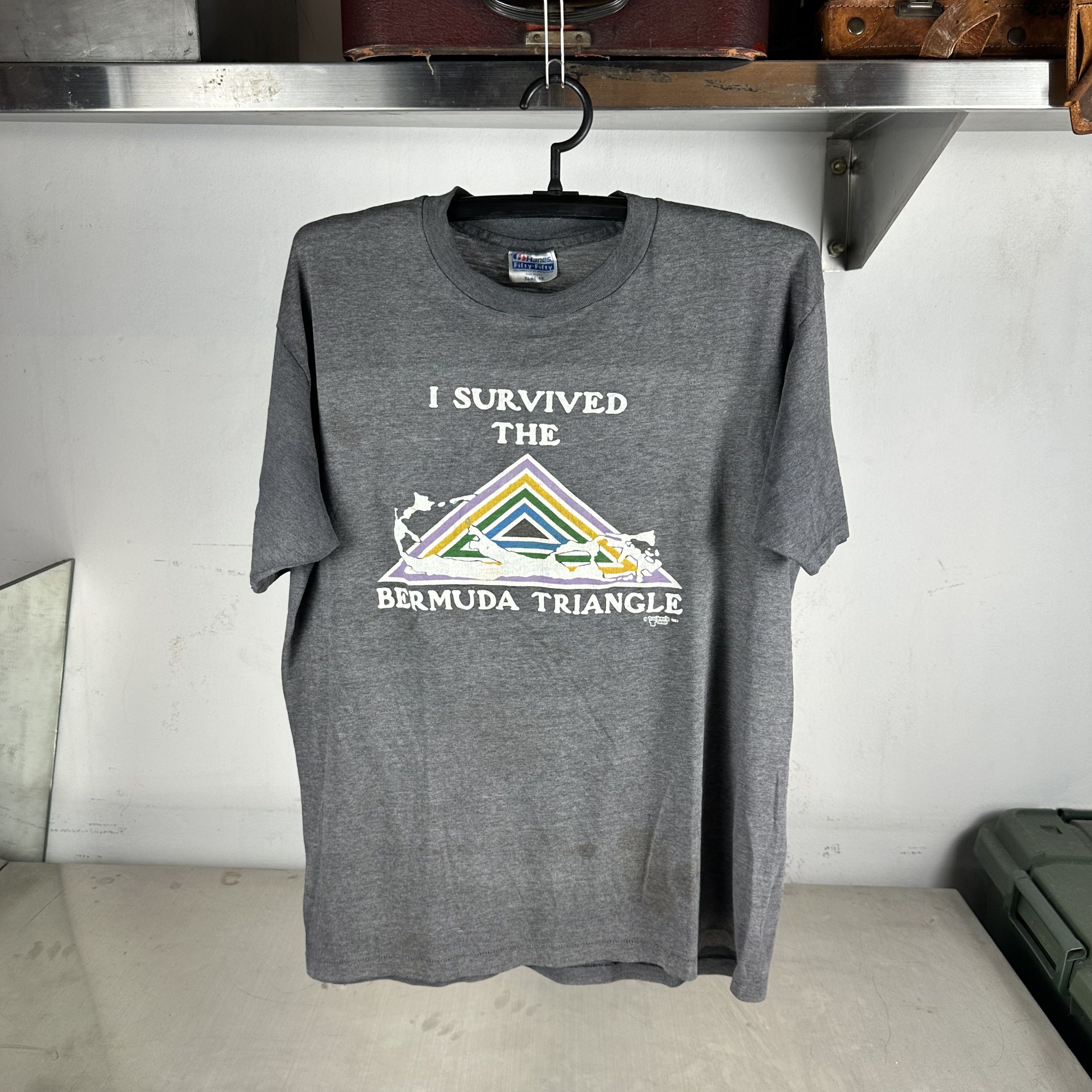 Vintage 1983 I Survived the Bermuda Triangle Faded T-Shirt Size US L / EU 52-54 / 3 - 1 Thumbnail