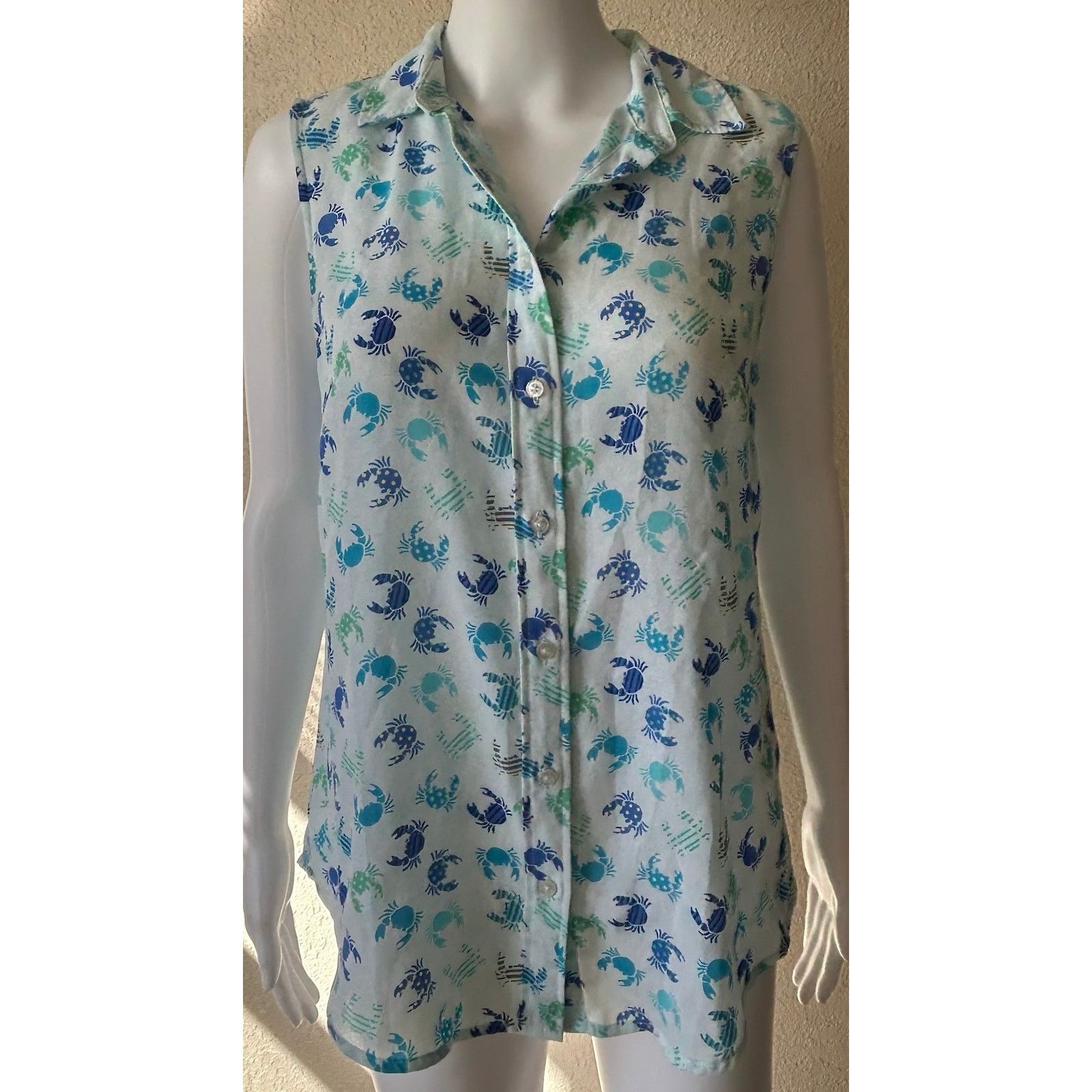 Other Talbots | Crab Print Button Down Tank Top Shirt | Small Size S / US 4 / IT 40 - 1 Thumbnail