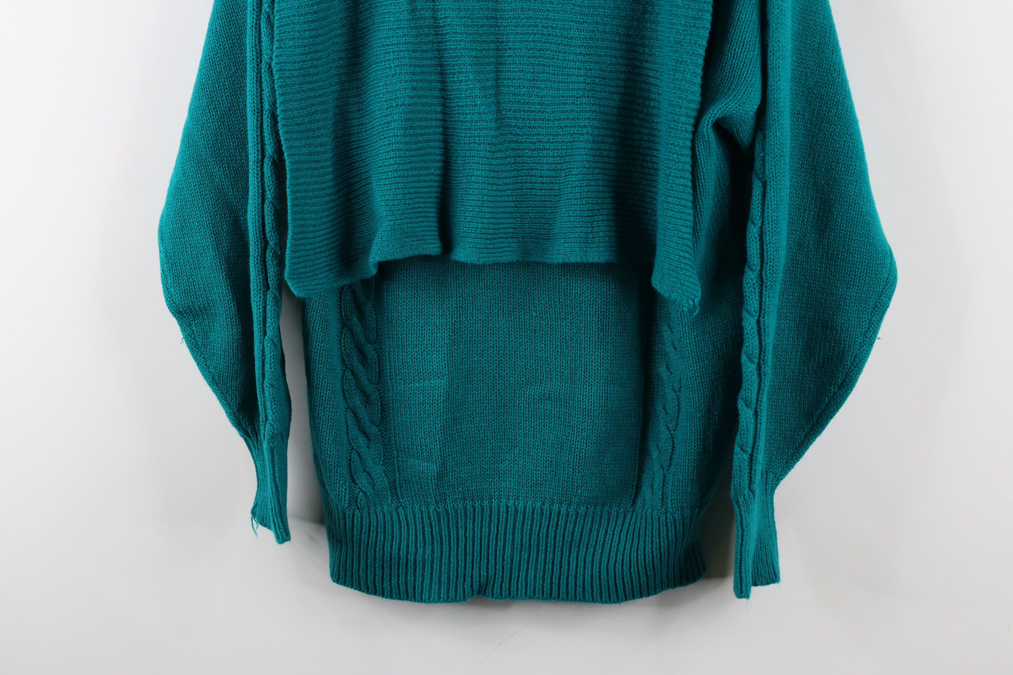 Vintage Vintage 70s Streetwear Bib Cable Knit Crewneck Sweater Teal Size XS / US 0-2 / IT 36-38 - 3 Thumbnail