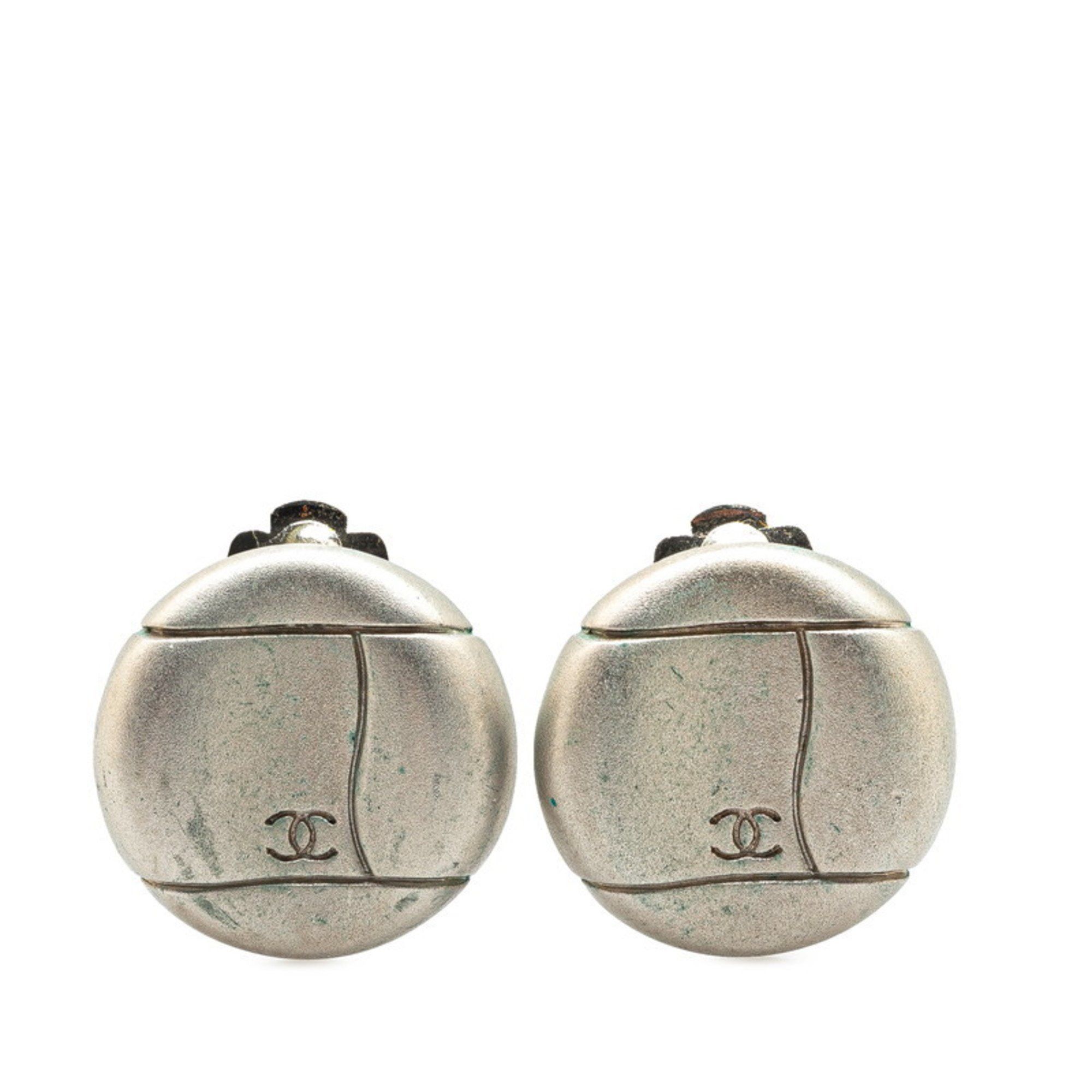 Chanel Coco Mark Earrings Silver Metal Women's CHANEL