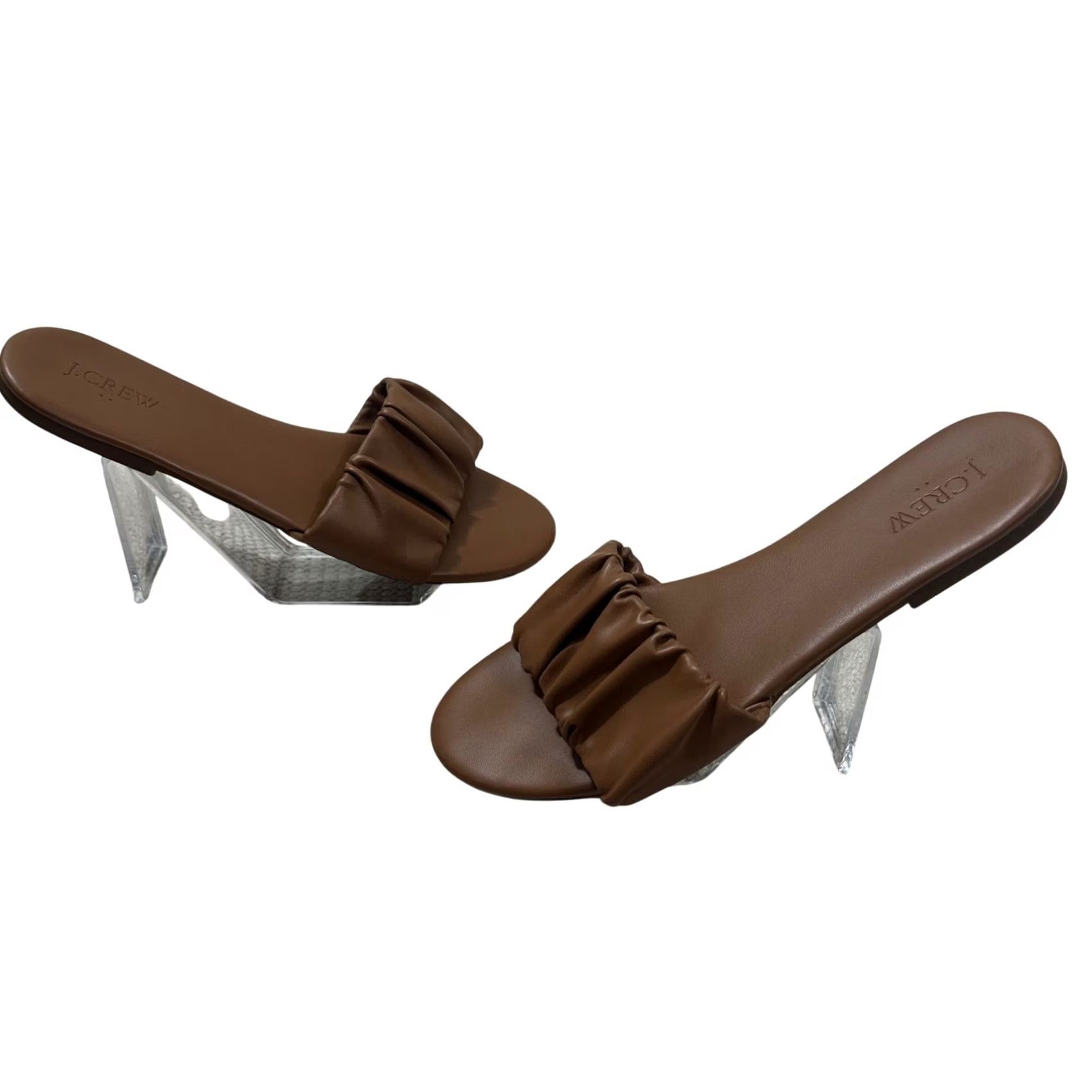J.Crew J.Crew Womens Ruched Leather Slide Sandals Cognac Brown Flat Open Toe 9.5 Size US 10 / IT 40 - 5 Thumbnail