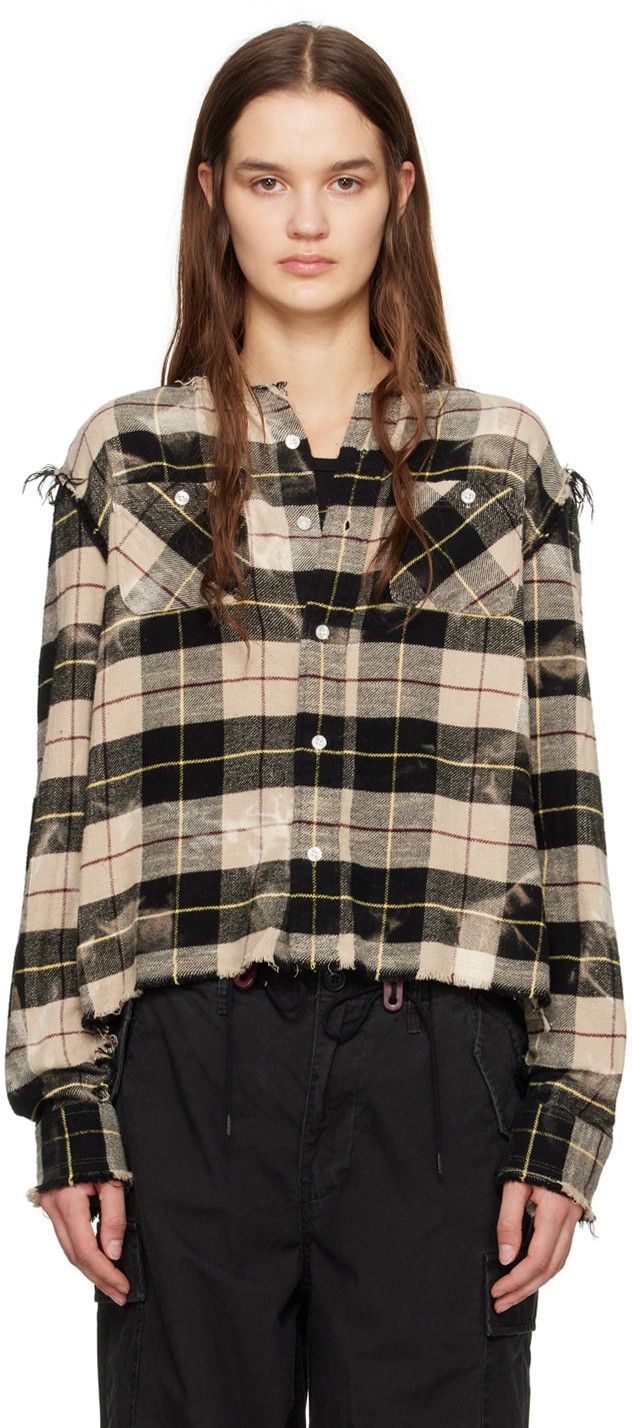 R13 R13 Beige Plaid Shredded Shirt Size S / US 4 / IT 40 - 3 Thumbnail