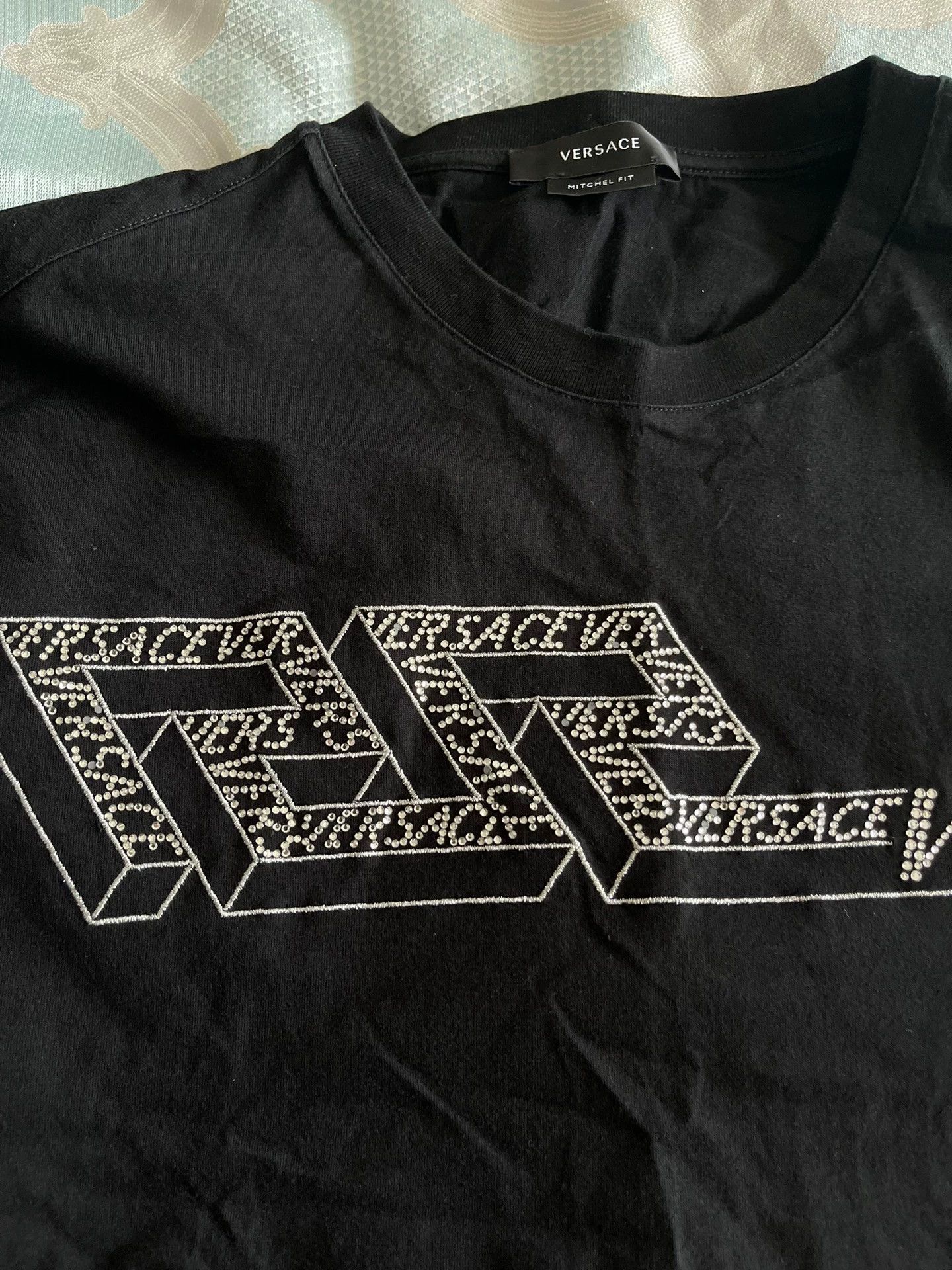 Versace Versace Black M Short Sleeve Tee Rhinestone La Greca Silver Size US M / EU 48-50 / 2 - 4 Thumbnail