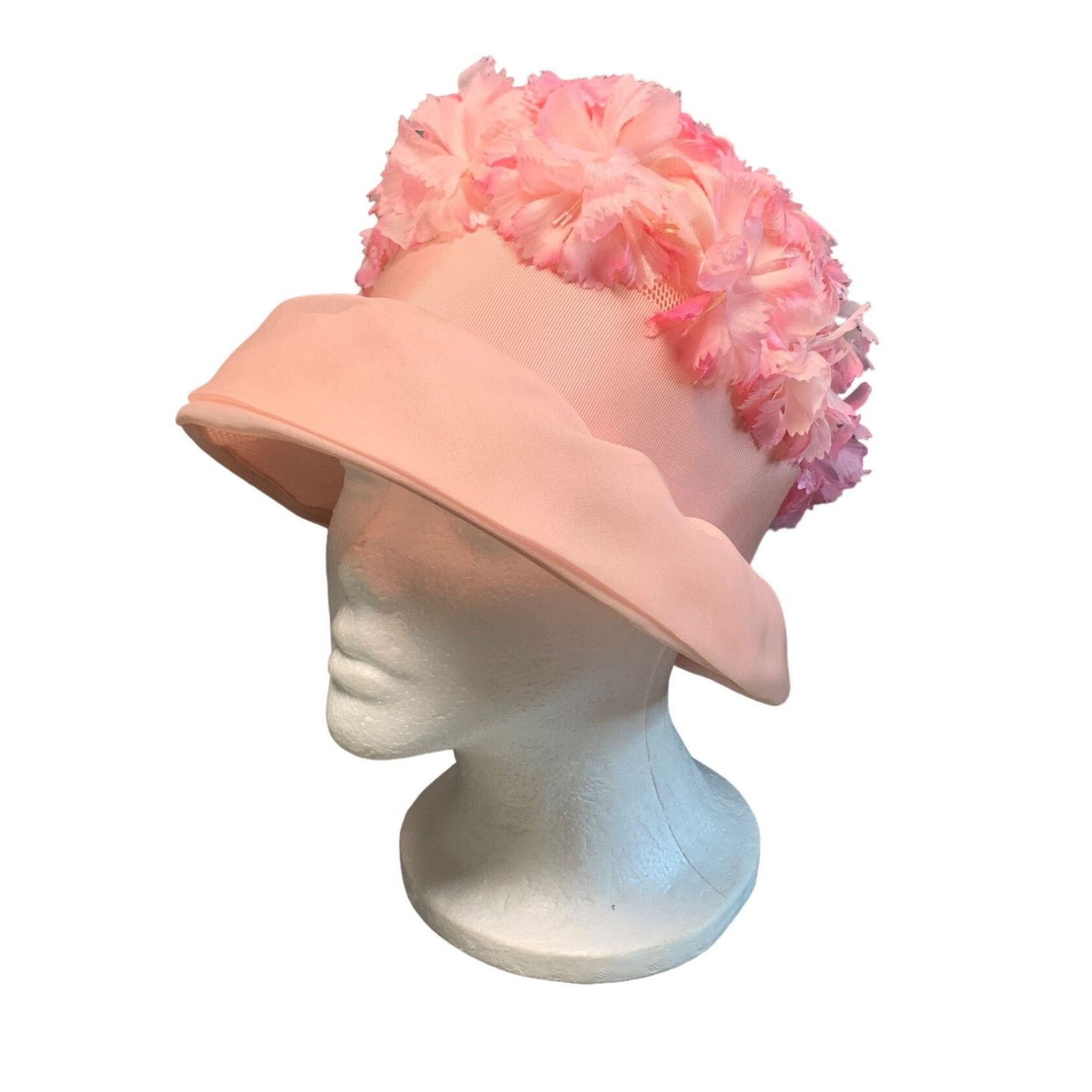 Other Vintage Womens 1960s Pink Floral Hat with Sheer Mesh Union M Size ONE SIZE - 1 Thumbnail
