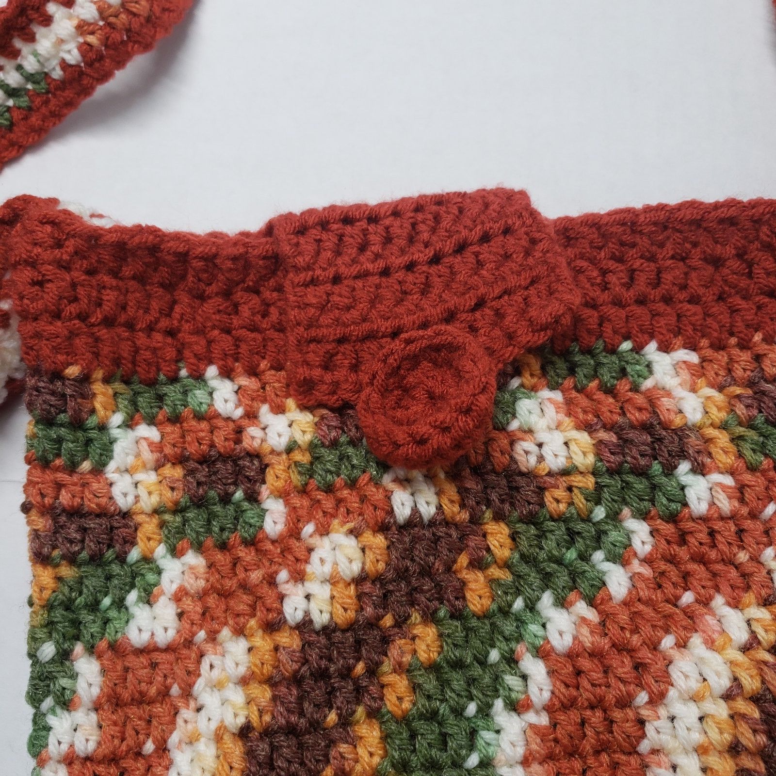 Handmade Striped Crochet Crossbody Bucket Bag Brown Small Handmade Size ONE SIZE - 11 Thumbnail