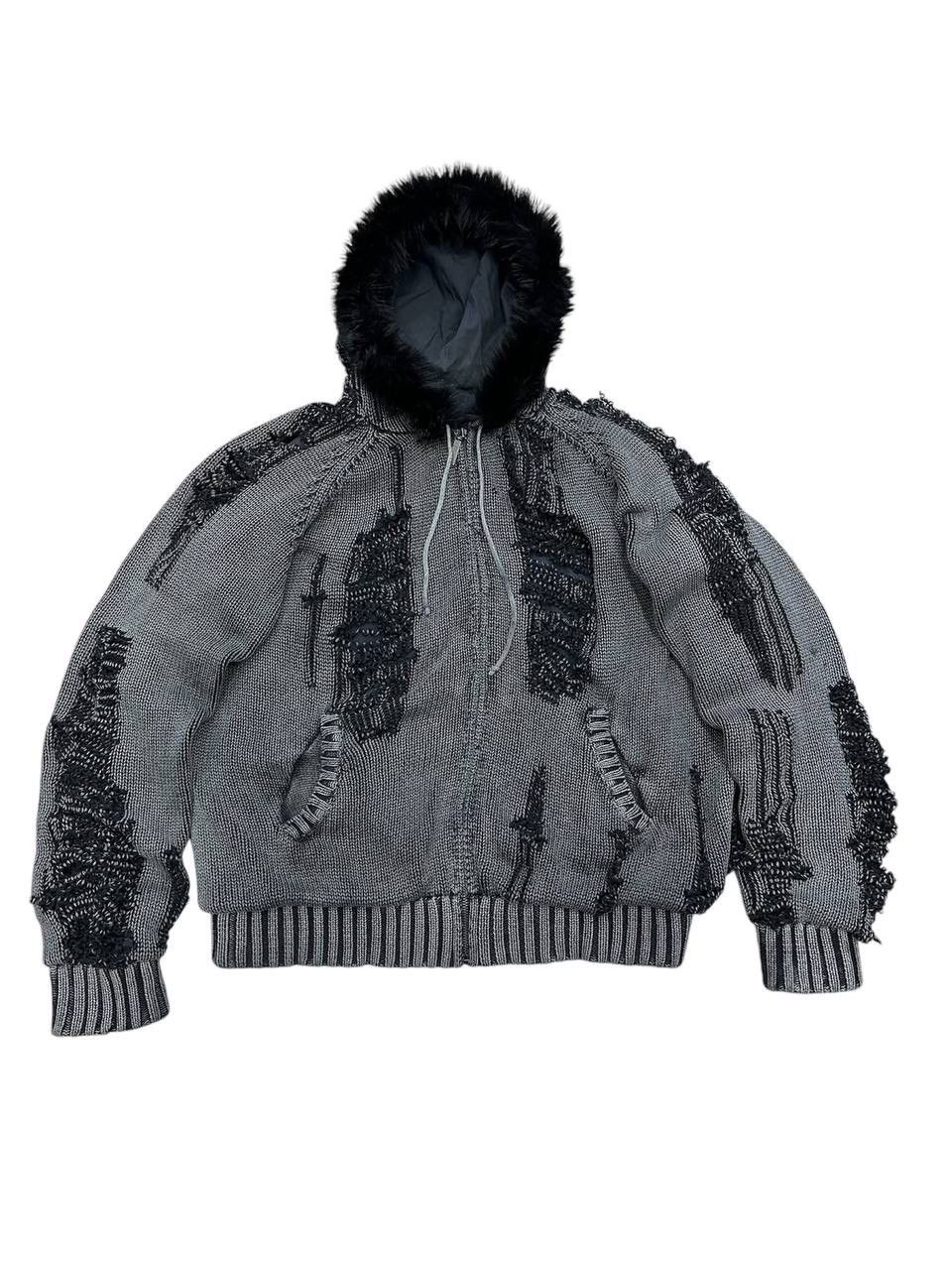 Pre-owned Hysteric Glamour X If Six Was Nine Twisted Heart America Zip Faux Fur Hoodie Lgb Style In Grey