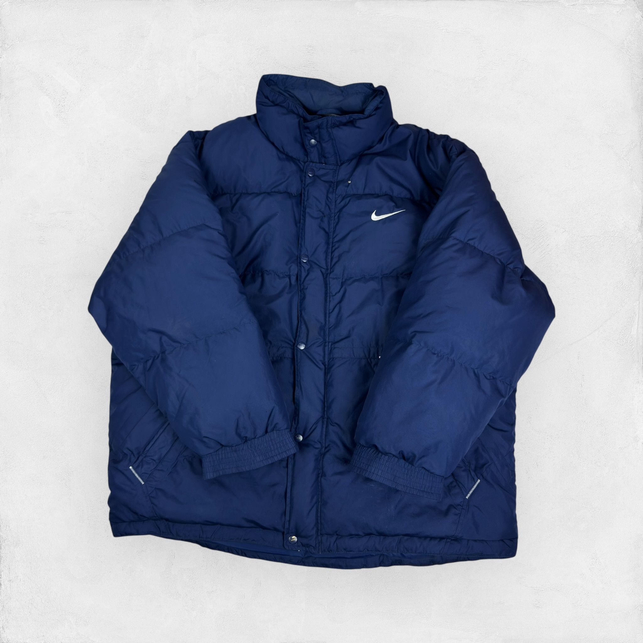 Nike Nike Men's Navy White Swoosh Full Zip Puffer Down Jacket XL Size US XL / EU 56 / 4 - 2 Thumbnail