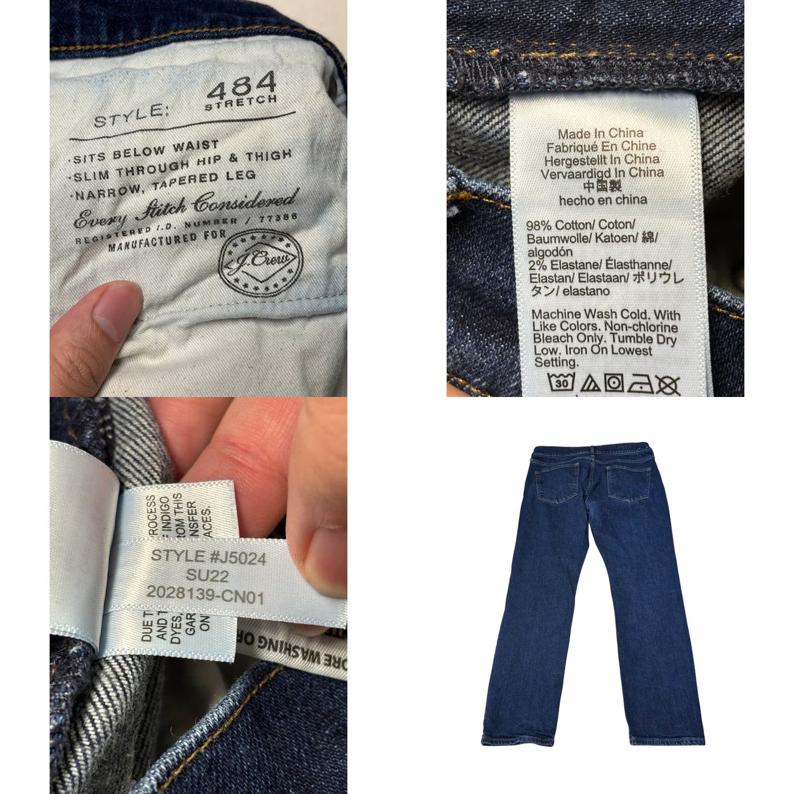 J.Crew J.Crew 484 Slim Stretch Jeans Mens 34x30 Dark Blue Denim Slim Tapered 5-Pocket Kurabo Japanese Refresh Size US 34 / EU 50 - 8 Thumbnail