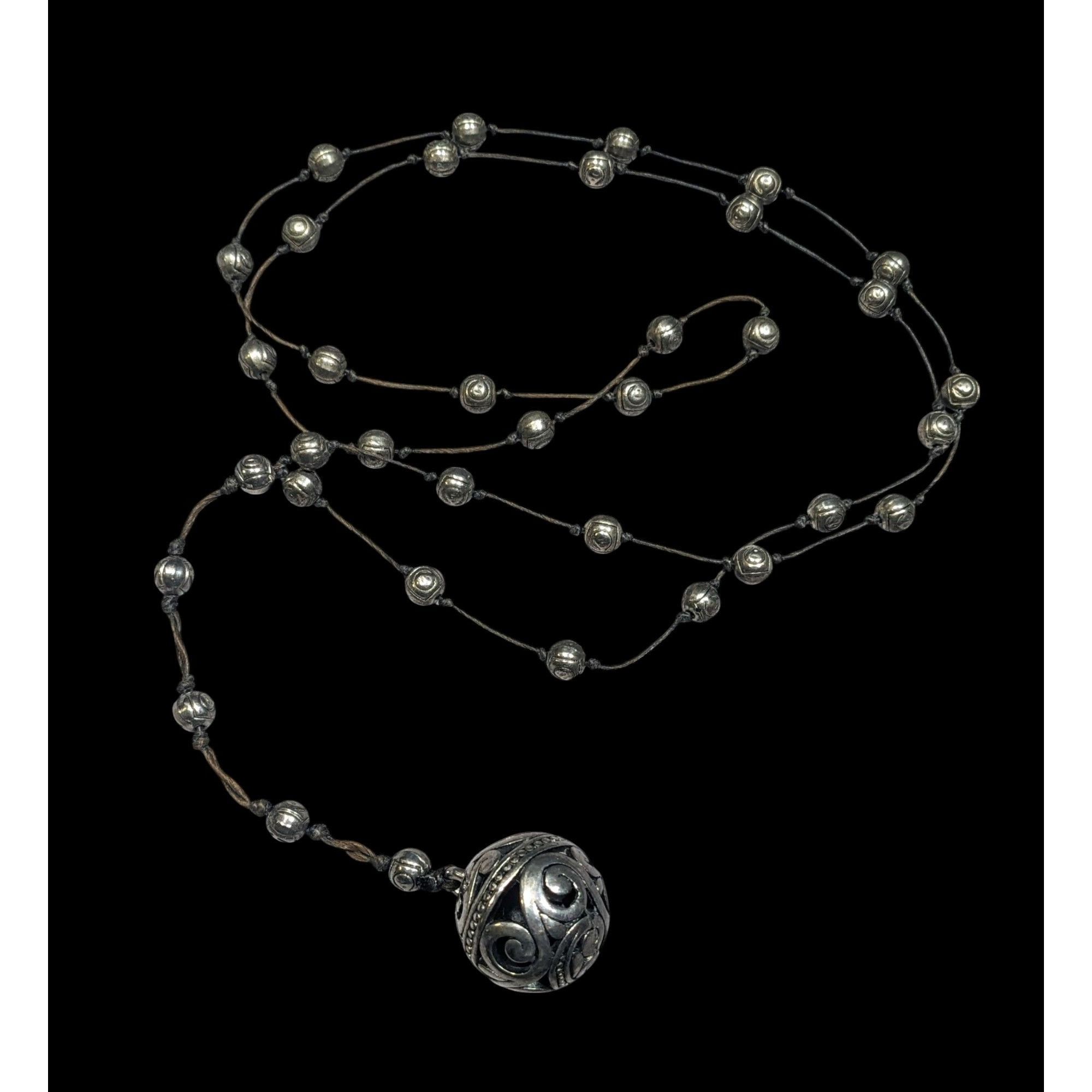 Other Vintage Silver Tone Beaded Station Necklace With Floral Engr Size ONE SIZE - 1 Thumbnail