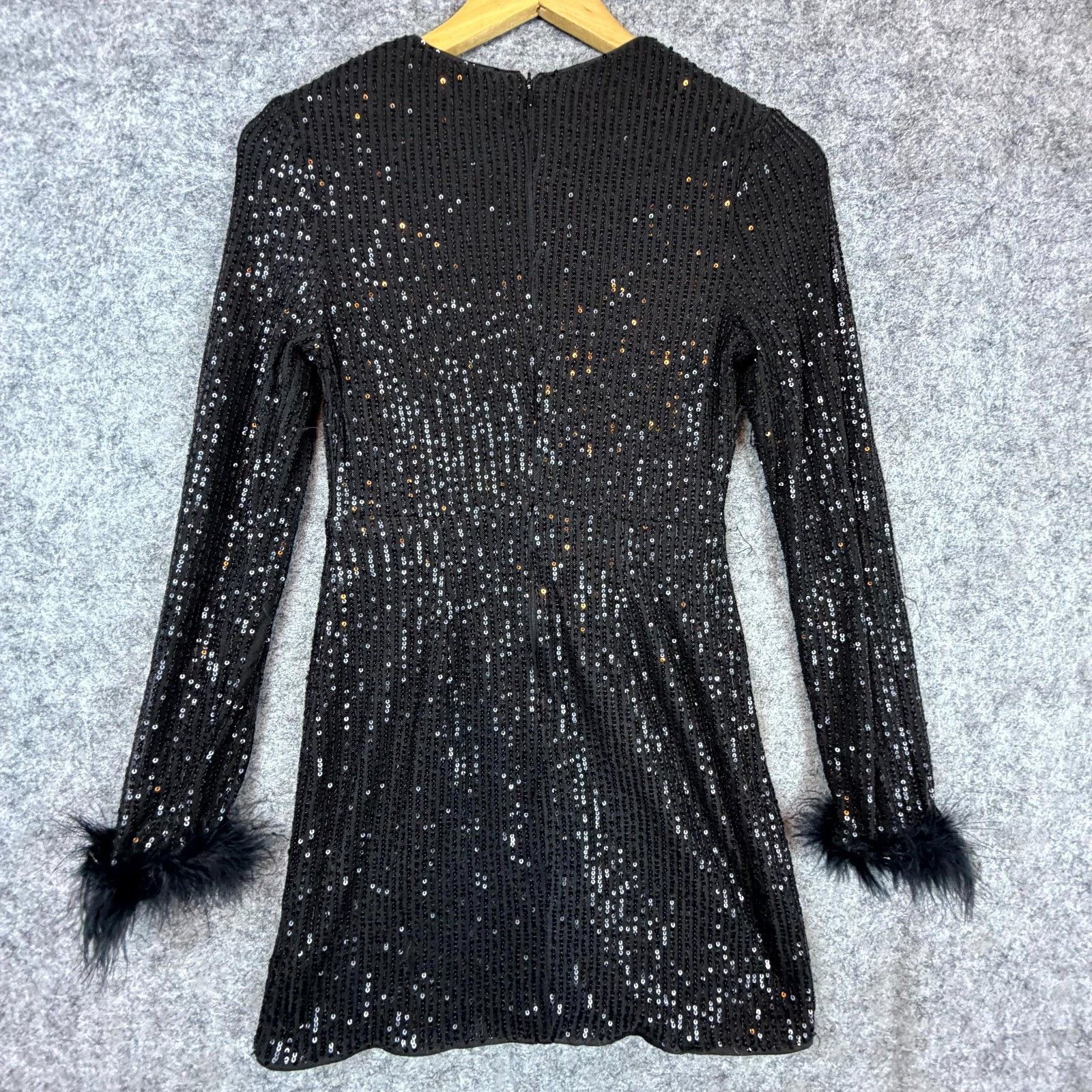 Shein Bling Mini Dress 2 Black Sequin Fur Cuff NYE Sparkle Diva Size XS / US 0-2 / IT 36-38 - 2 Thumbnail