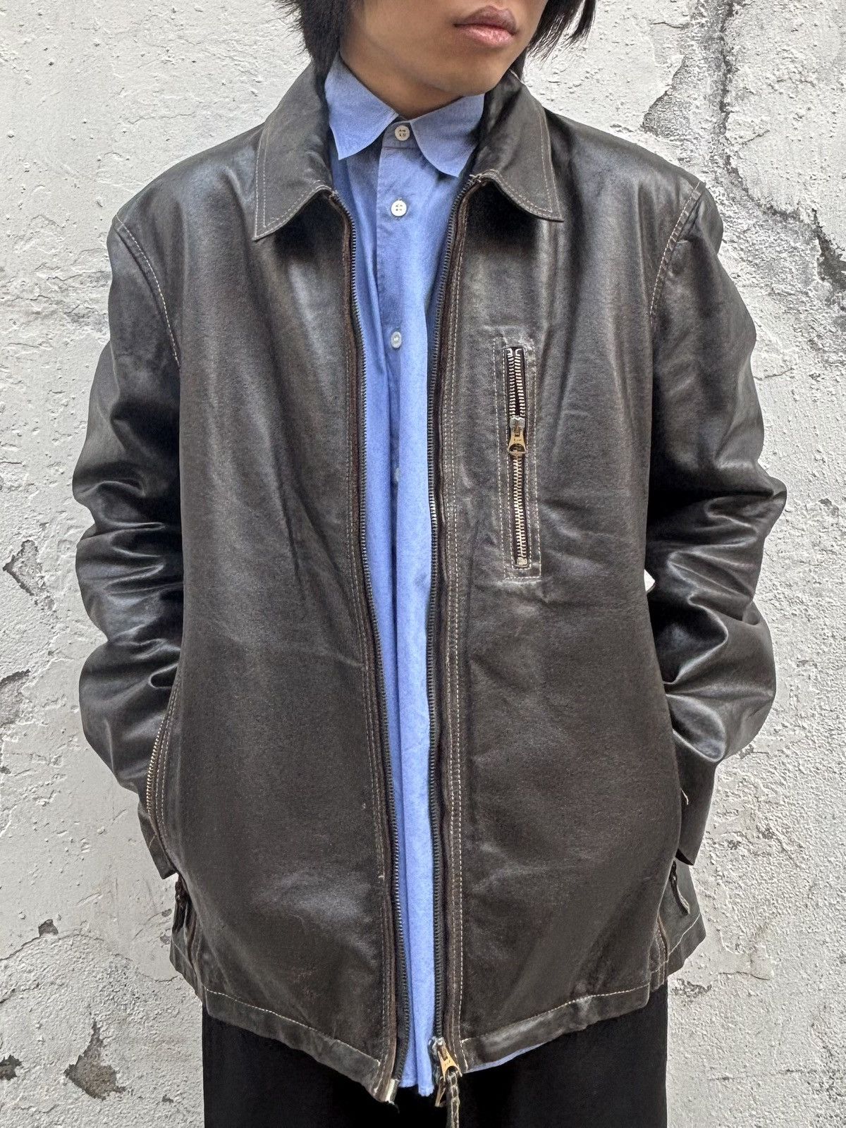 Armani Armani cowhide natural distressed leather jacket Size US L / EU 52-54 / 3 - 4 Thumbnail