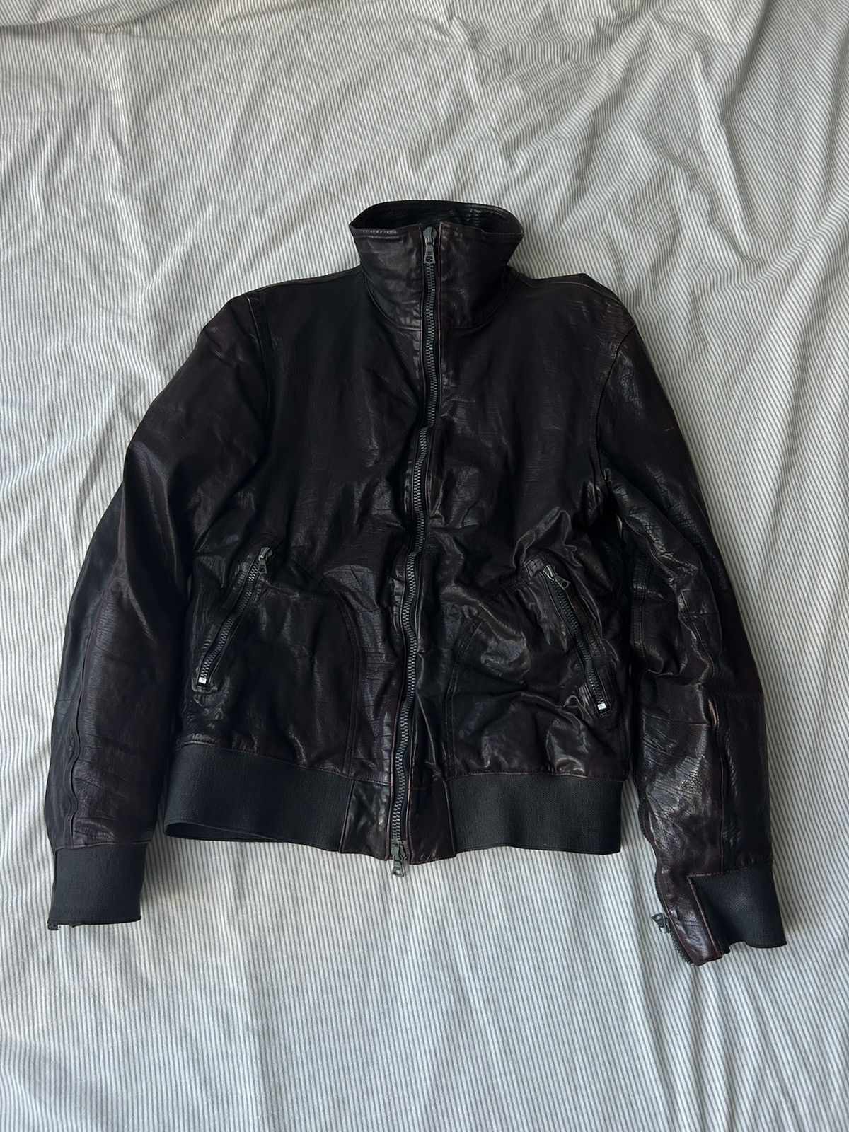 image of Backlash x Isamu Katayama Backlash (2) Deep Red Leather Jacket in Bordeaux, Men's (Size Small)