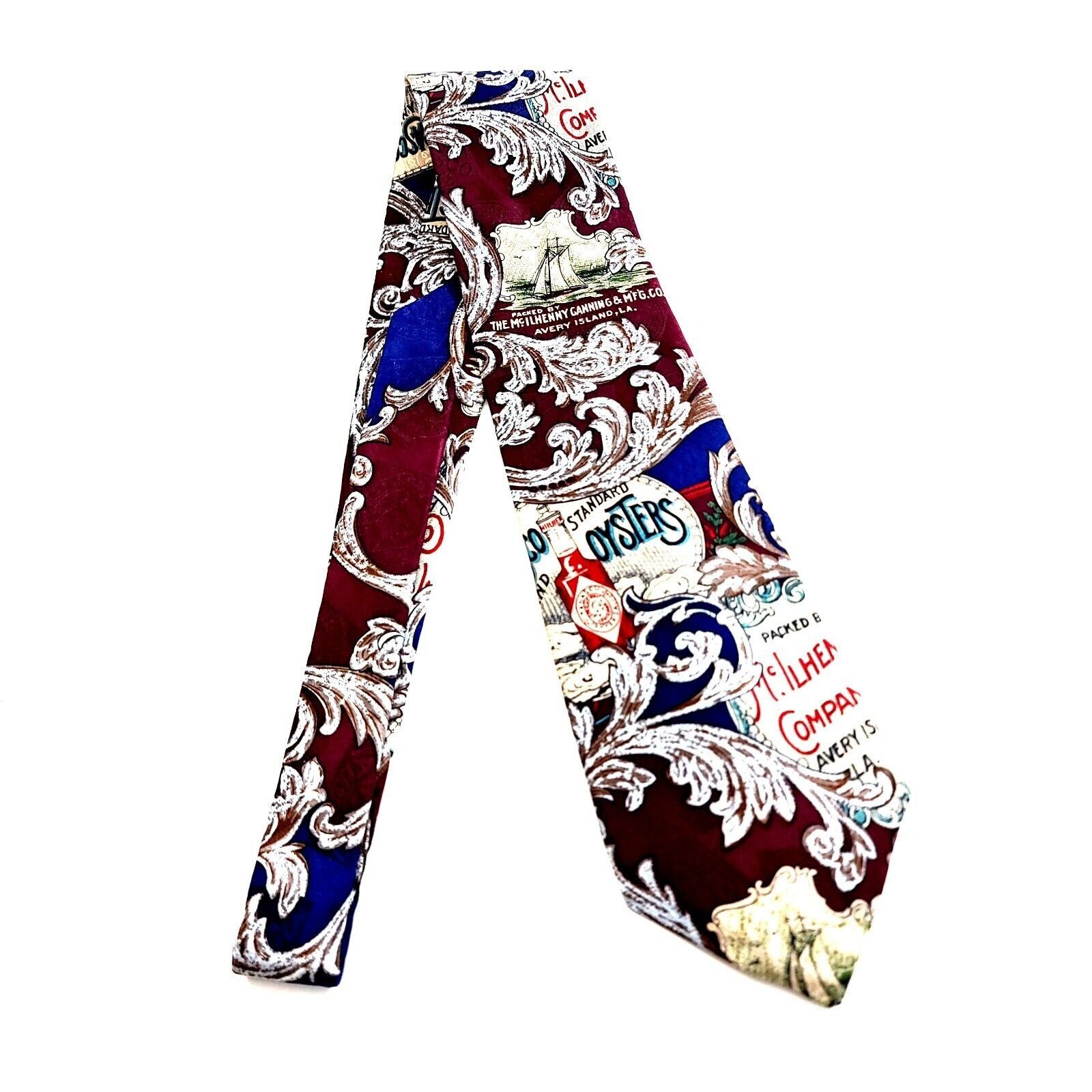 Tabasco Tabasco Standard Oyster Jacquard Print Maroon Silk Tie Long Size ONE SIZE - 7 Thumbnail