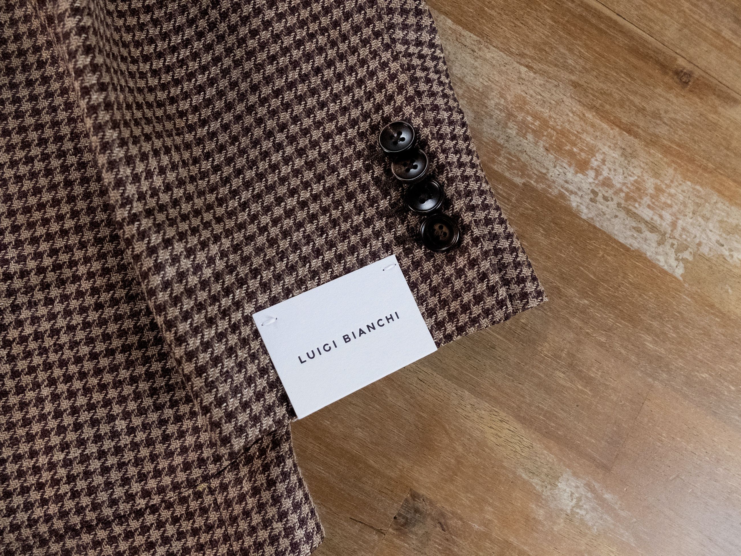 Luigi Bianchi LUIGI BIANCHI brown wool silk linen houndstooth sportcoat Size 46R - 4 Thumbnail