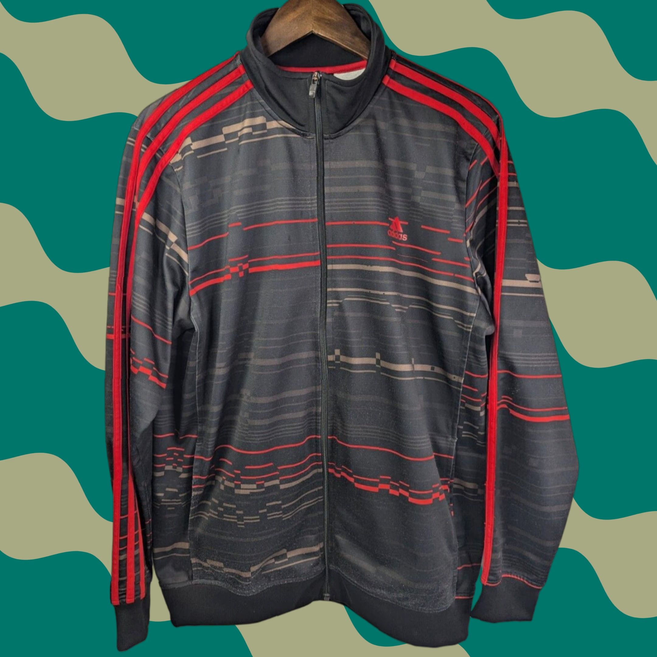 Adidas Adidas Men's Large Full Zip Athletic Sweatshirt Black Red 3 Stripes Geometric Size US L / EU 52-54 / 3 - 1 Thumbnail