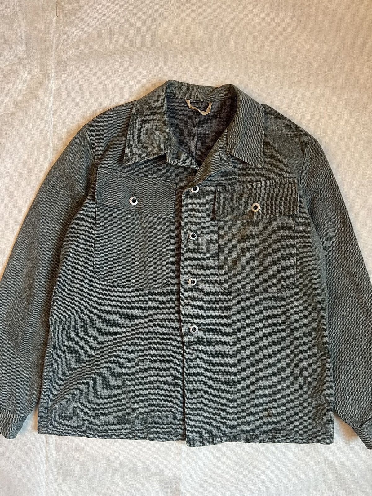 Vintage 50's Swedish Army Military Heavy Denim Work Jacket Size US L / EU 52-54 / 3 - 8 Thumbnail