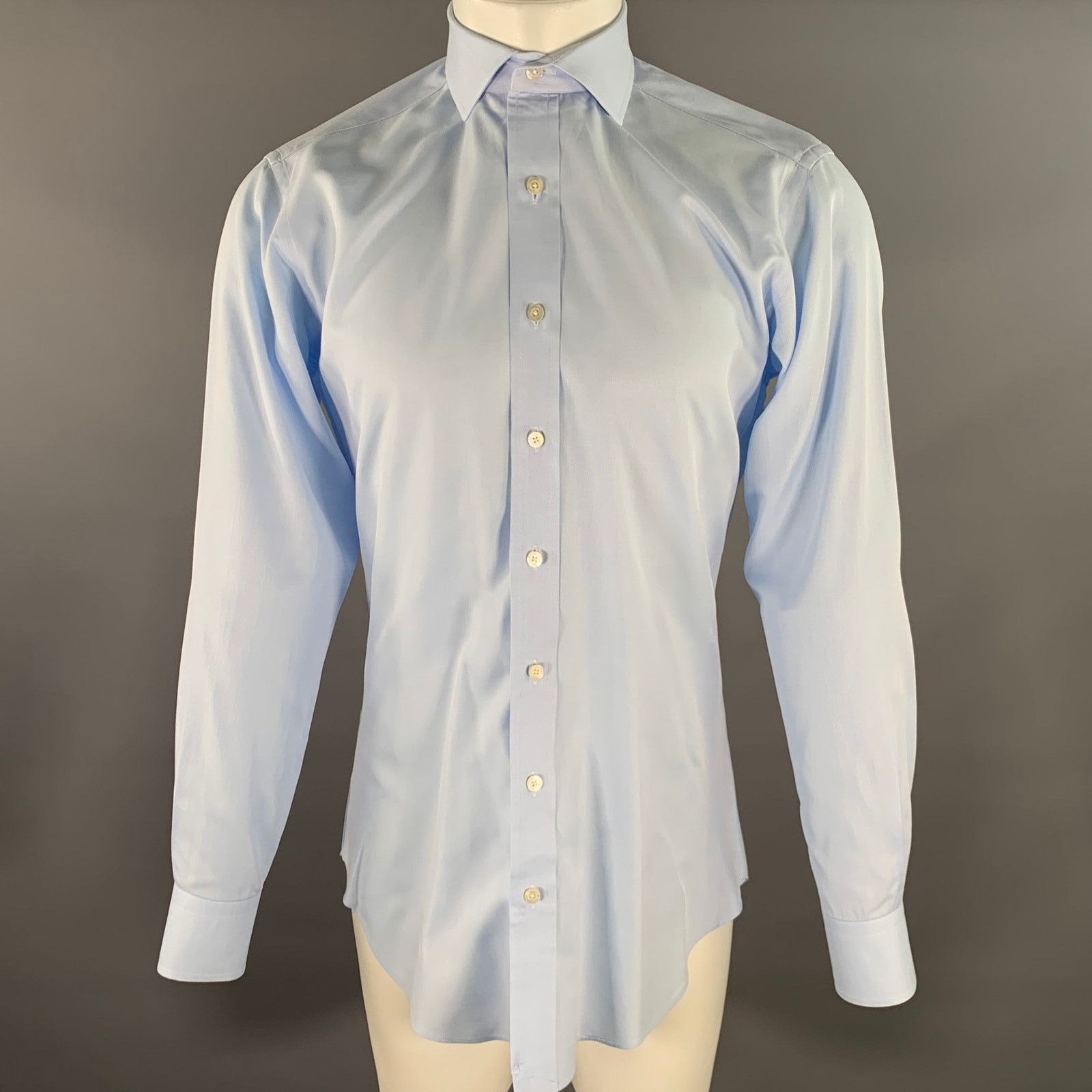 Size S Blue Light Blue Cotton Spread Collar Shirt