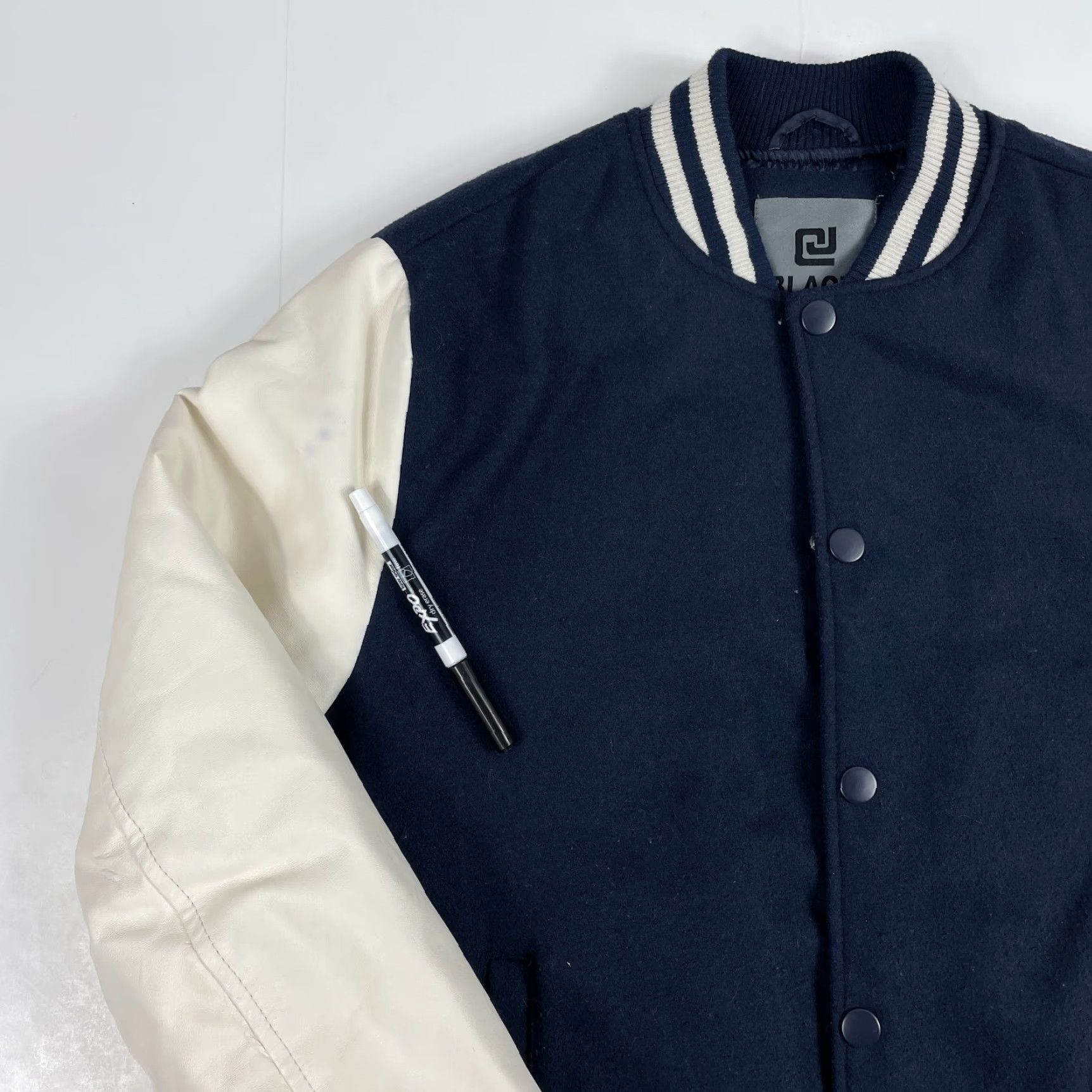 Vintage CJ Black Jacket Mens Medium Blue Bomber Varsity Wool Snap Up Quilted Lining Y2K Size US M / EU 48-50 / 2 - 2 Thumbnail