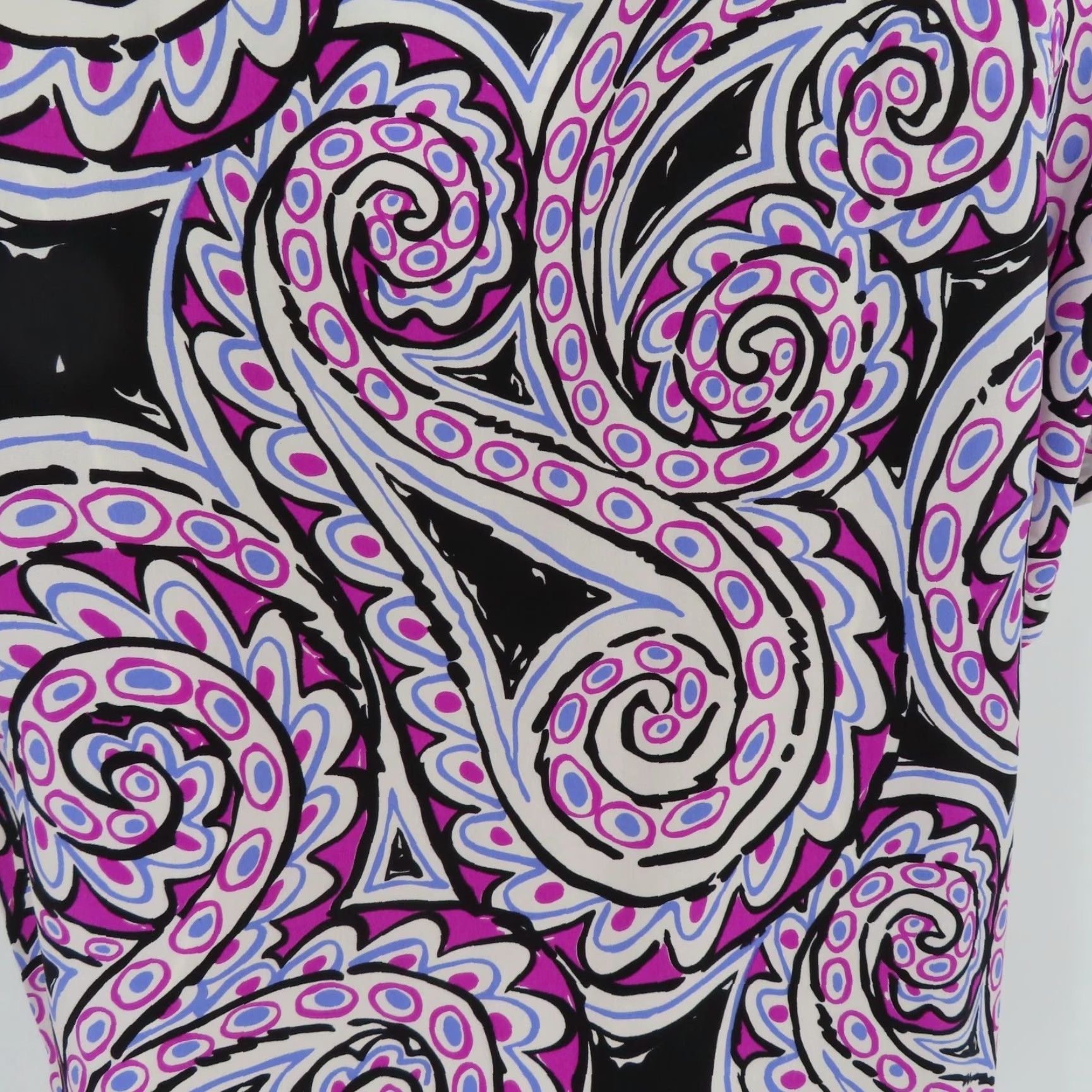 VINTAGE Bob Mackie Womens XS Purple Black White Paisley Scroll Collar Shirt All Silk NEW