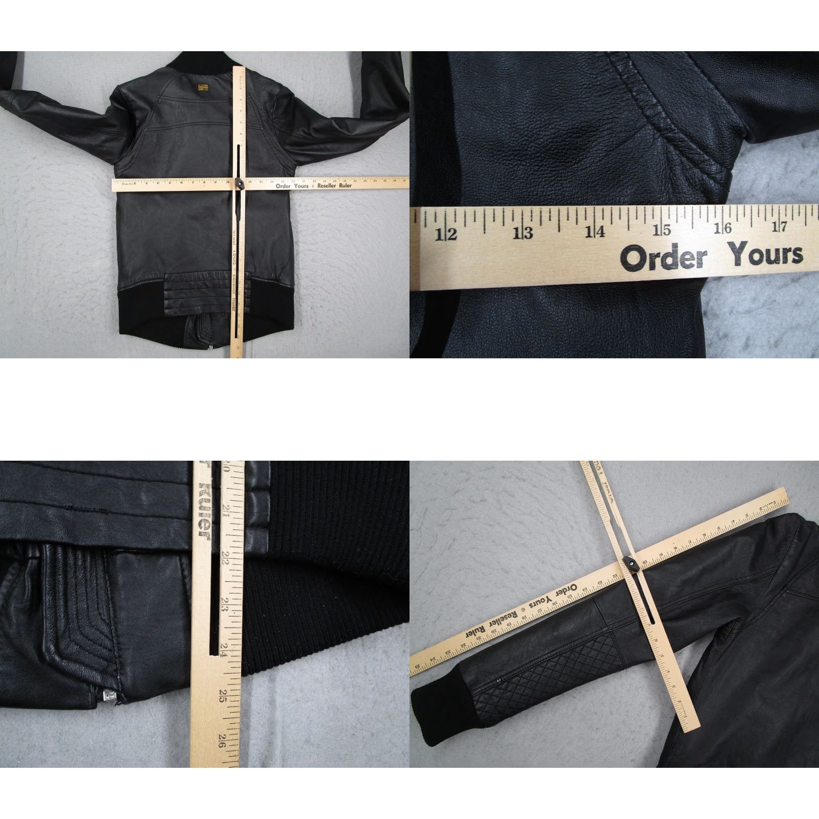Vintage G Star Raw Leather Bomber Jacket Womens Small Black Lewis 3301 Quilted Zip Short Insulated Pockets Slim Full Zip Casual Travel Mens Womens Boys Girls Size S / US 4 / IT 40 - 8 Thumbnail
